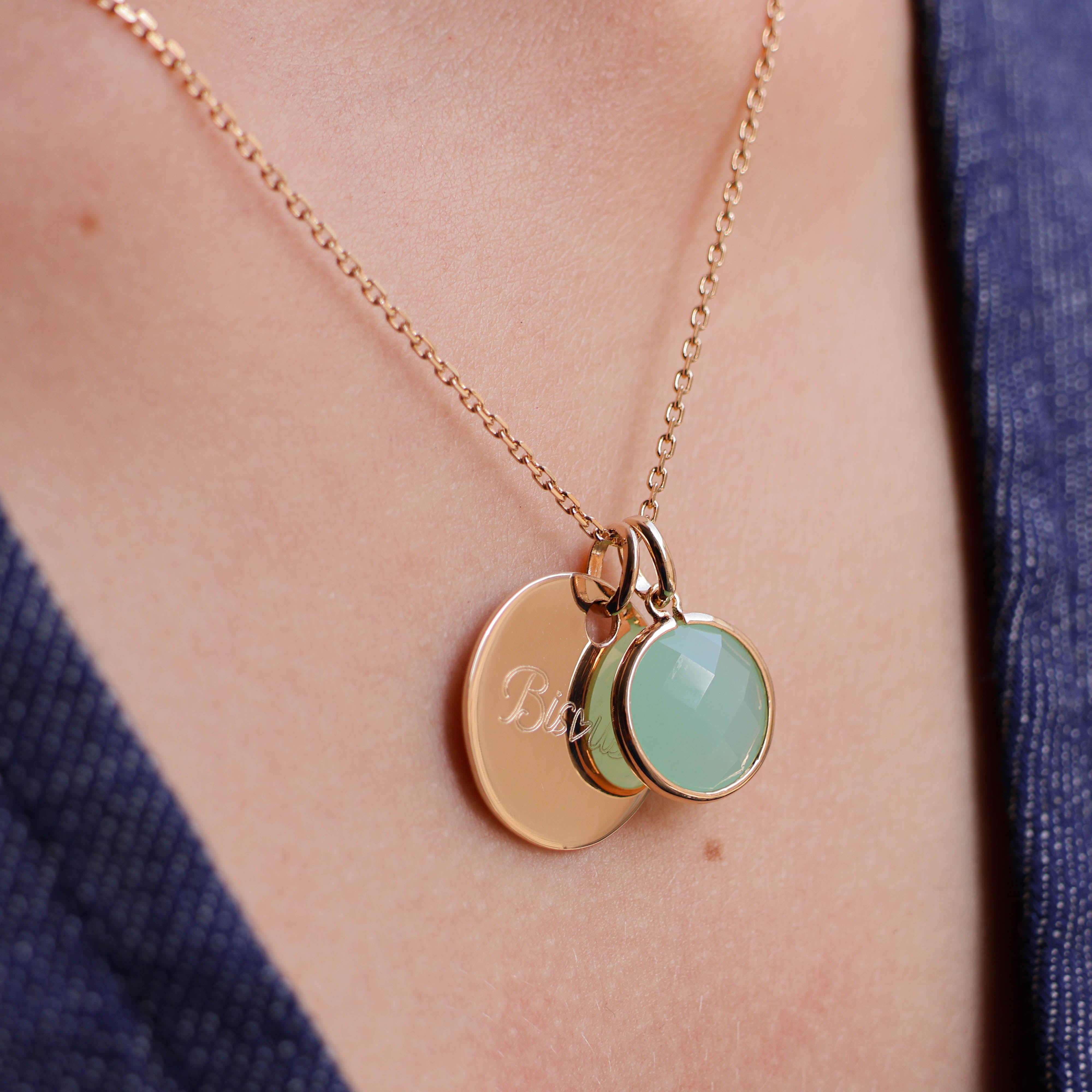 Azayaka  pendant pastel green stone gold-plated