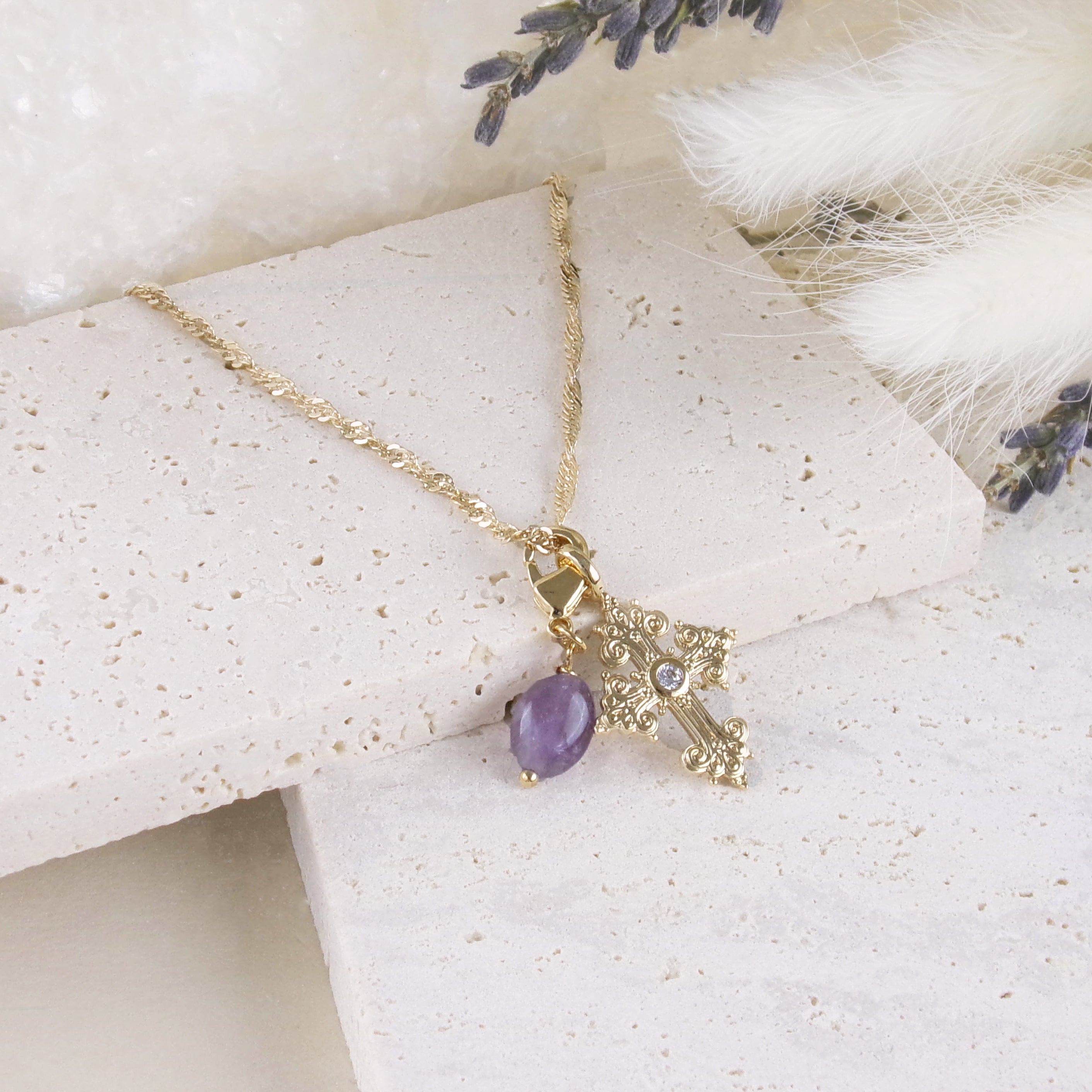 Stylized oxide and gold-plated cross pendant