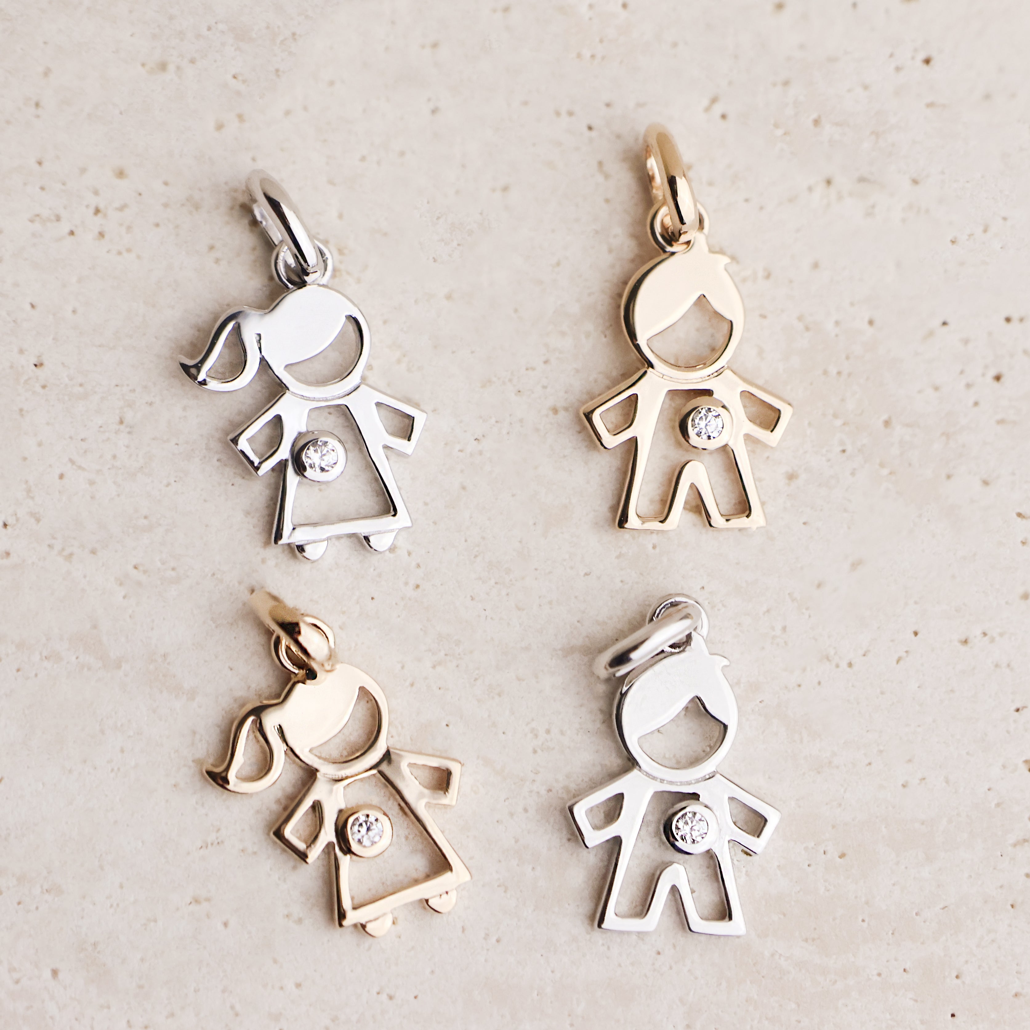 Pendentif silhouette fille garçon plaqué or 18K argent 925, oxyde de zirconium, bijou raffiné Joyamada