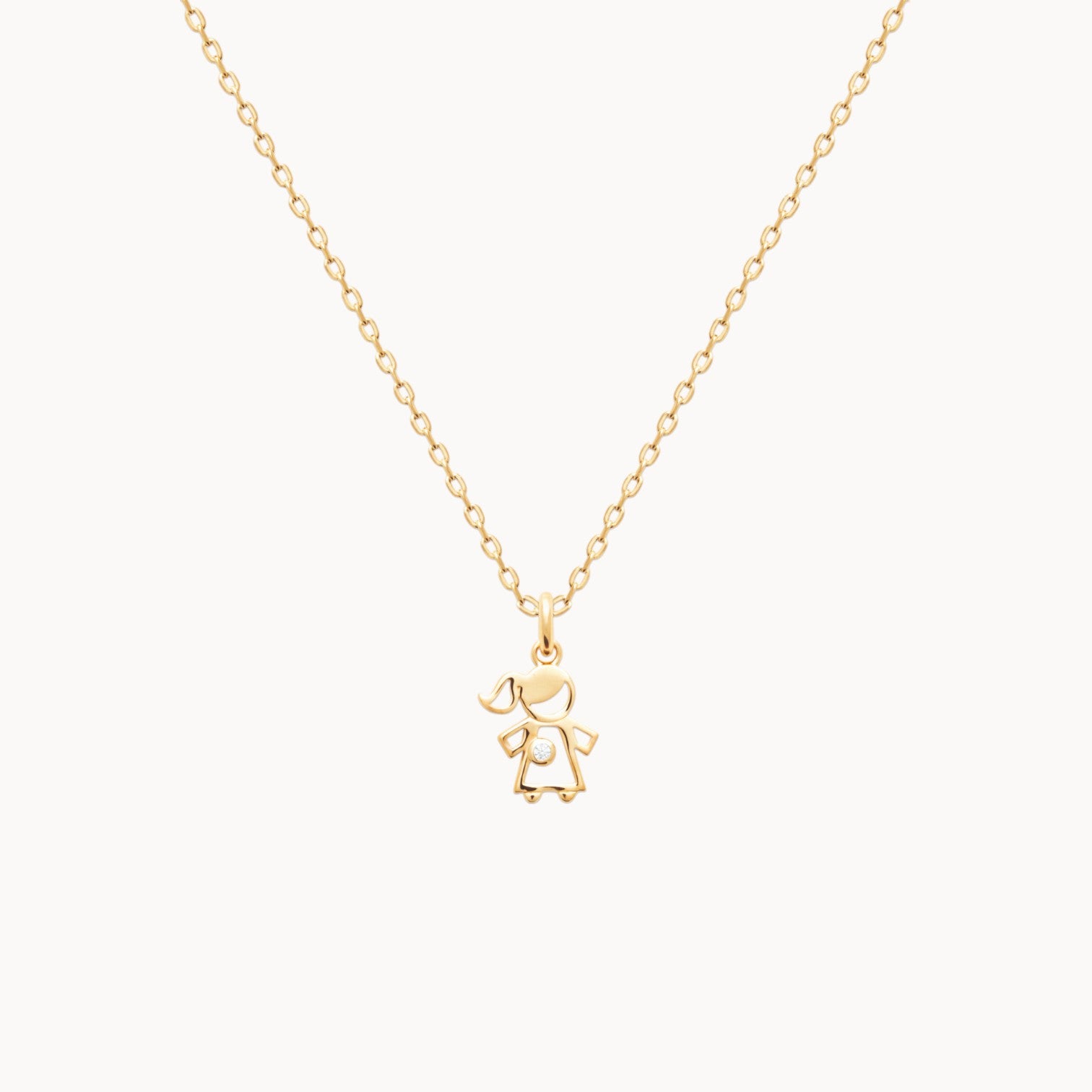 Pendentif silhouette fille en plaqué or 18K, oxyde de zirconium, bijou raffiné Joyamada, médaille personnalisable.