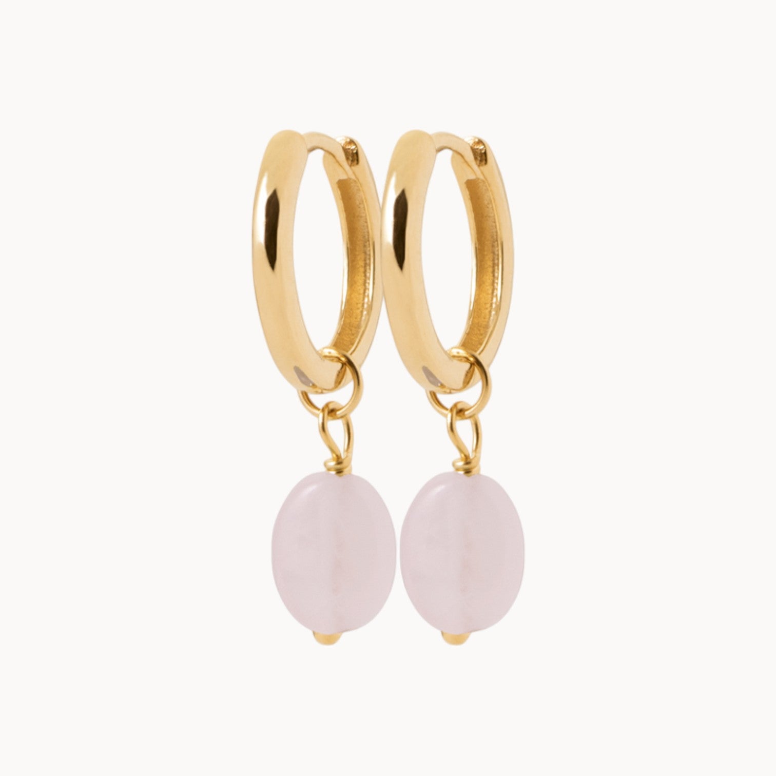 Boucles d'oreilles pendantes avec pierres de Quartz rose en plaqué or 18 carats