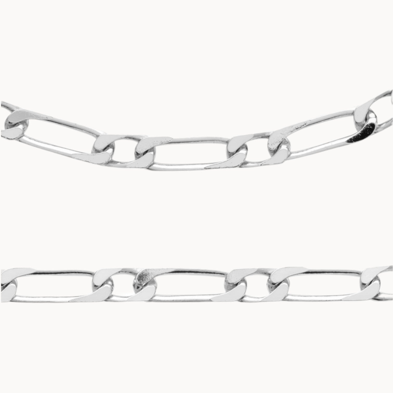 Chaine maille Figaro 55 cm en argent 925 rhodié - Chaîne en argent 925 rhodié, bijou unisexe à mailles plates, indémodable et minimaliste.