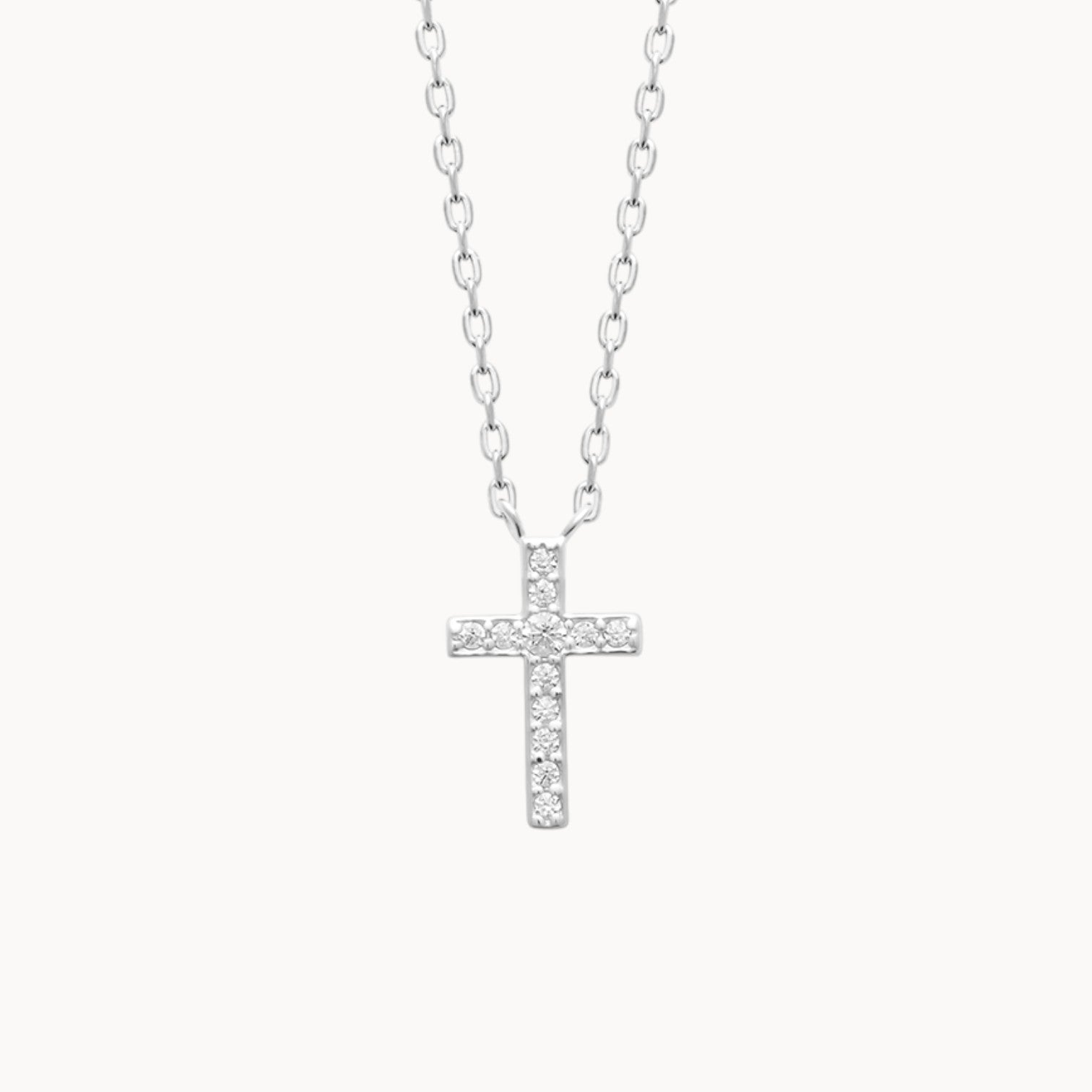 Collier croix en pierres d'oxyde de zyrconium en argent 925 rhodié