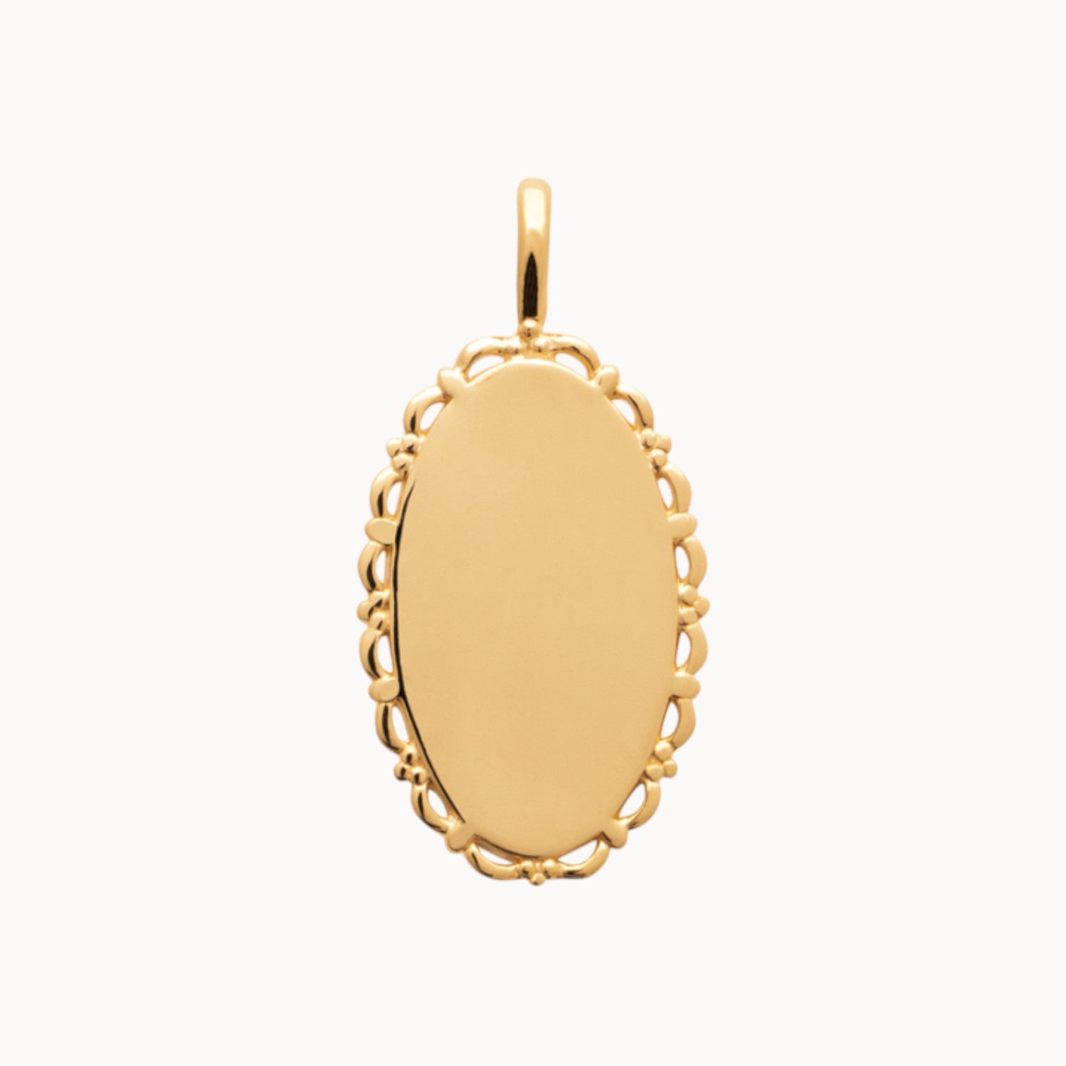 Pendentif médaille ovale vintage tour dentelle à graver 12X20mm plaqué or 18 carats