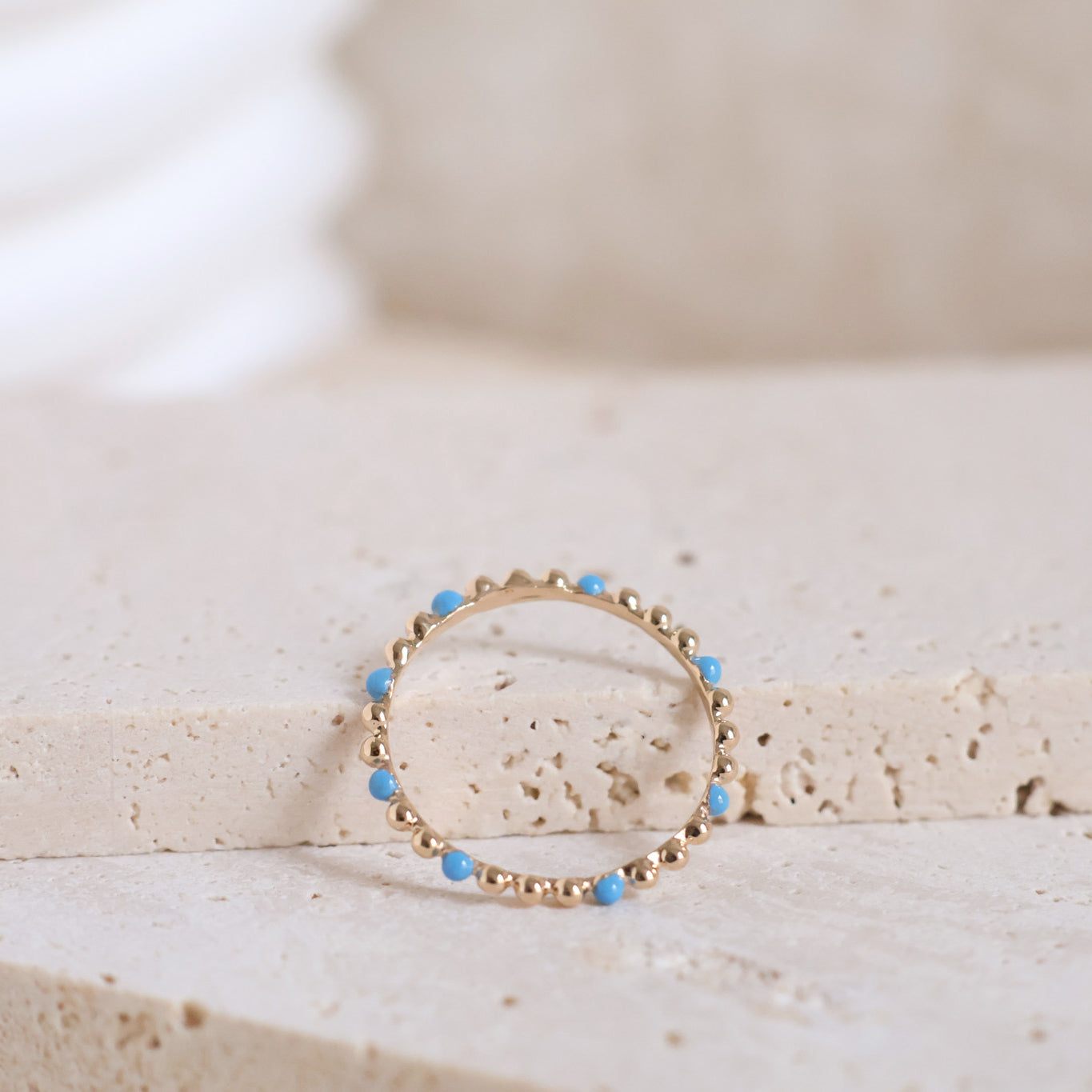 Dana beaded ring with blue enamel gold-plated