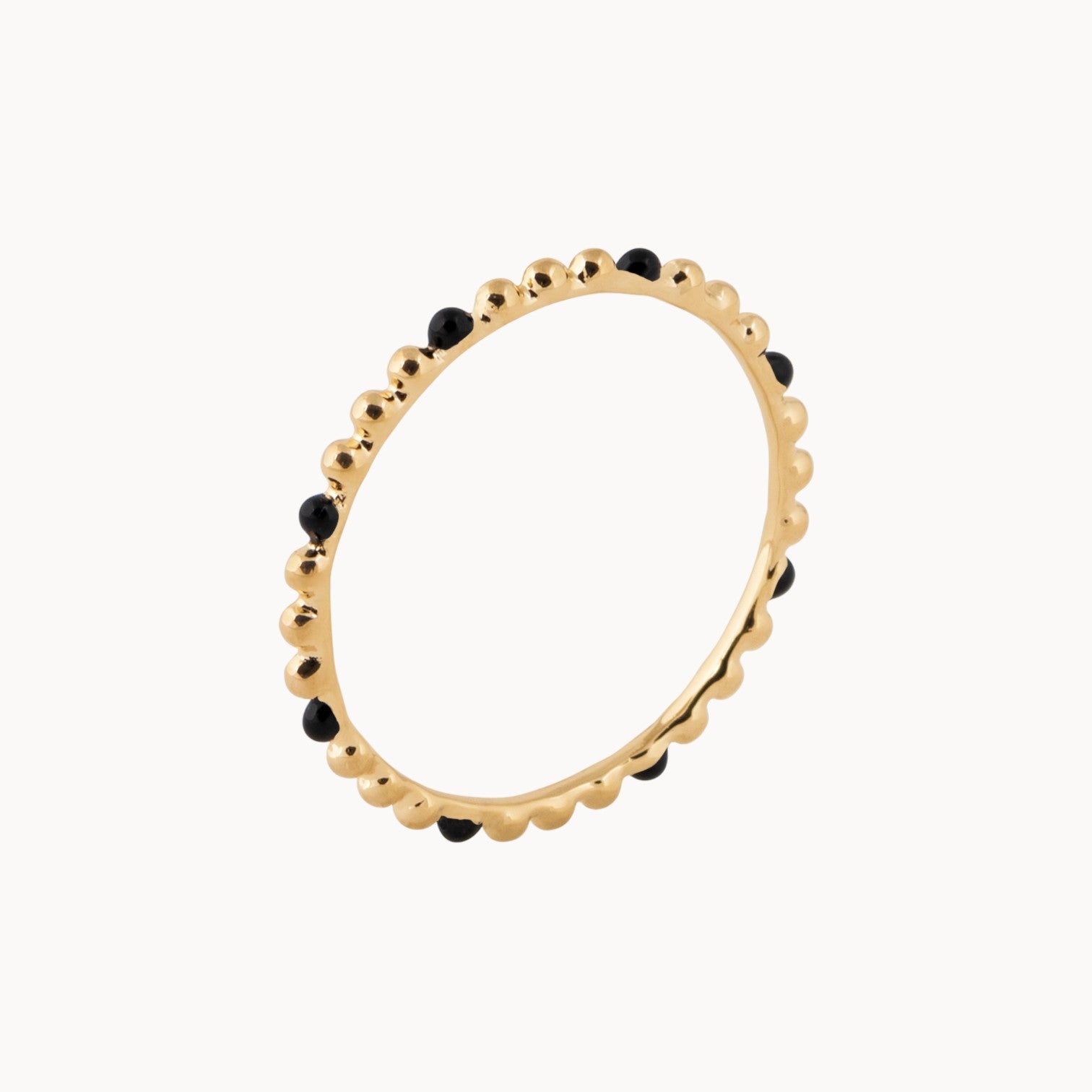 Dana beaded ring with black enamel gold-plated