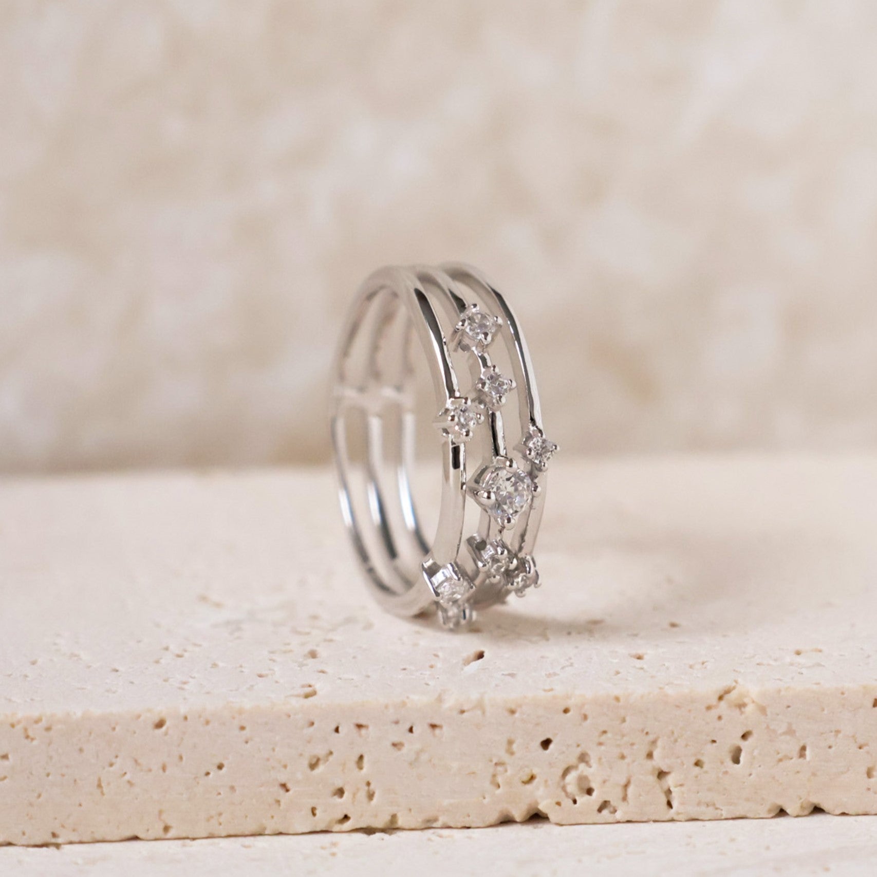 Sadao three-row ring with zircons Sterling Silver