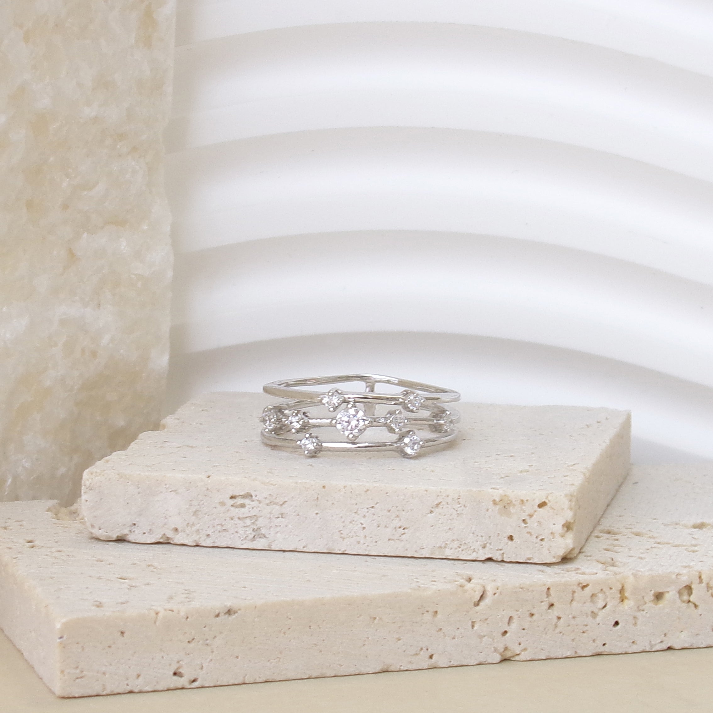 Sadao three-row ring with zircons Sterling Silver