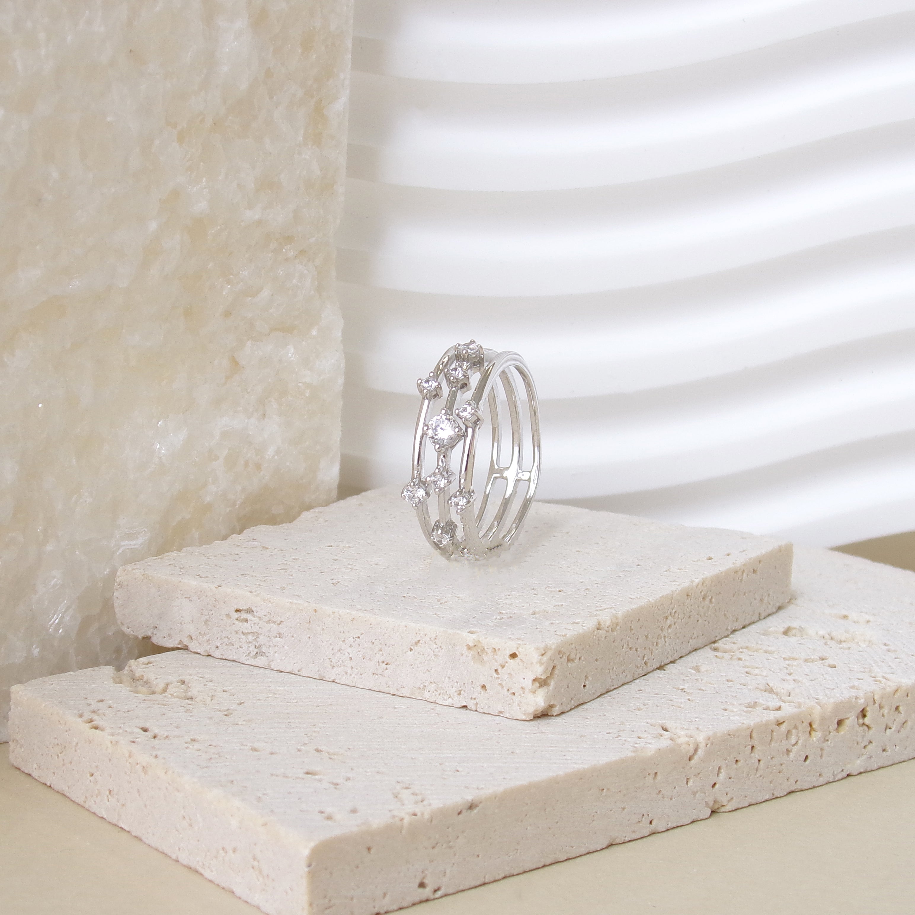Sadao three-row ring with zircons Sterling Silver