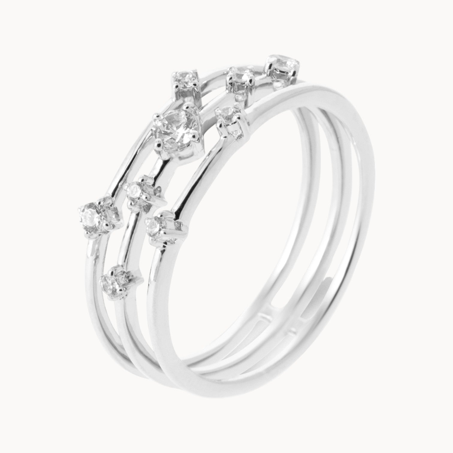 Sadao three-row ring with zircons Sterling Silver
