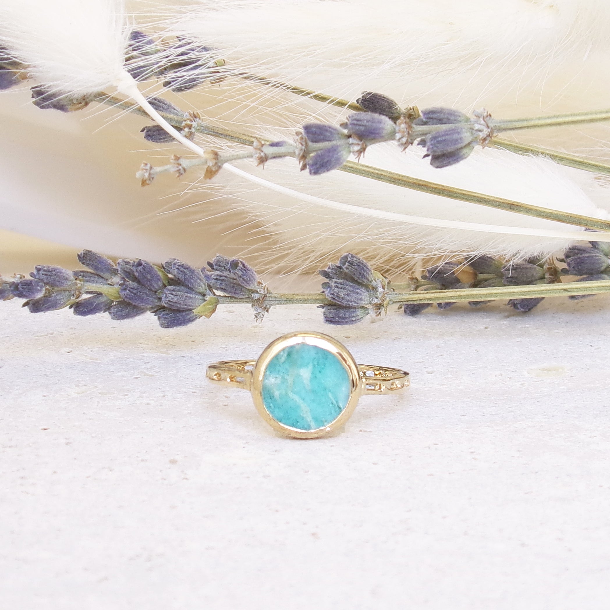 Kara openwork ring with Amazonite gold plated