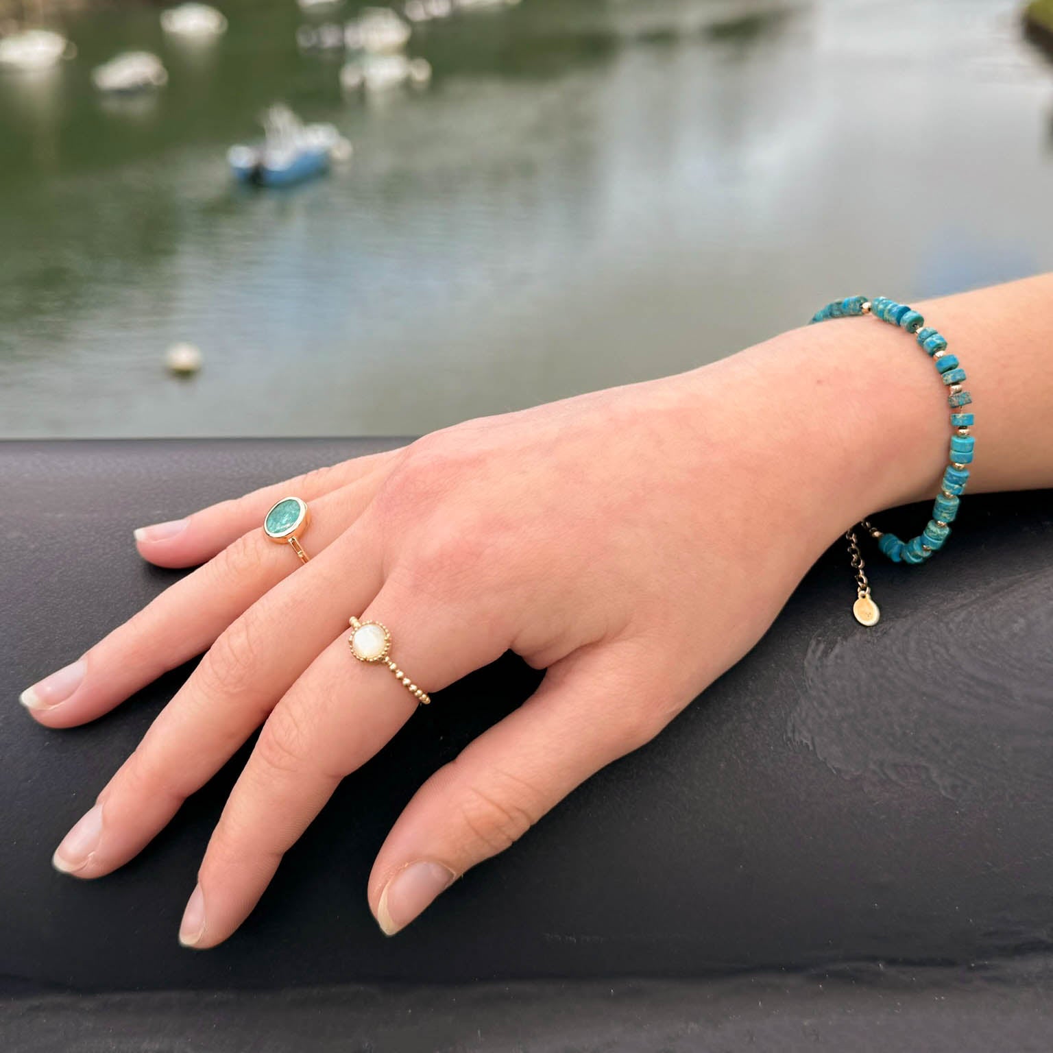 Kara openwork ring with Amazonite gold plated