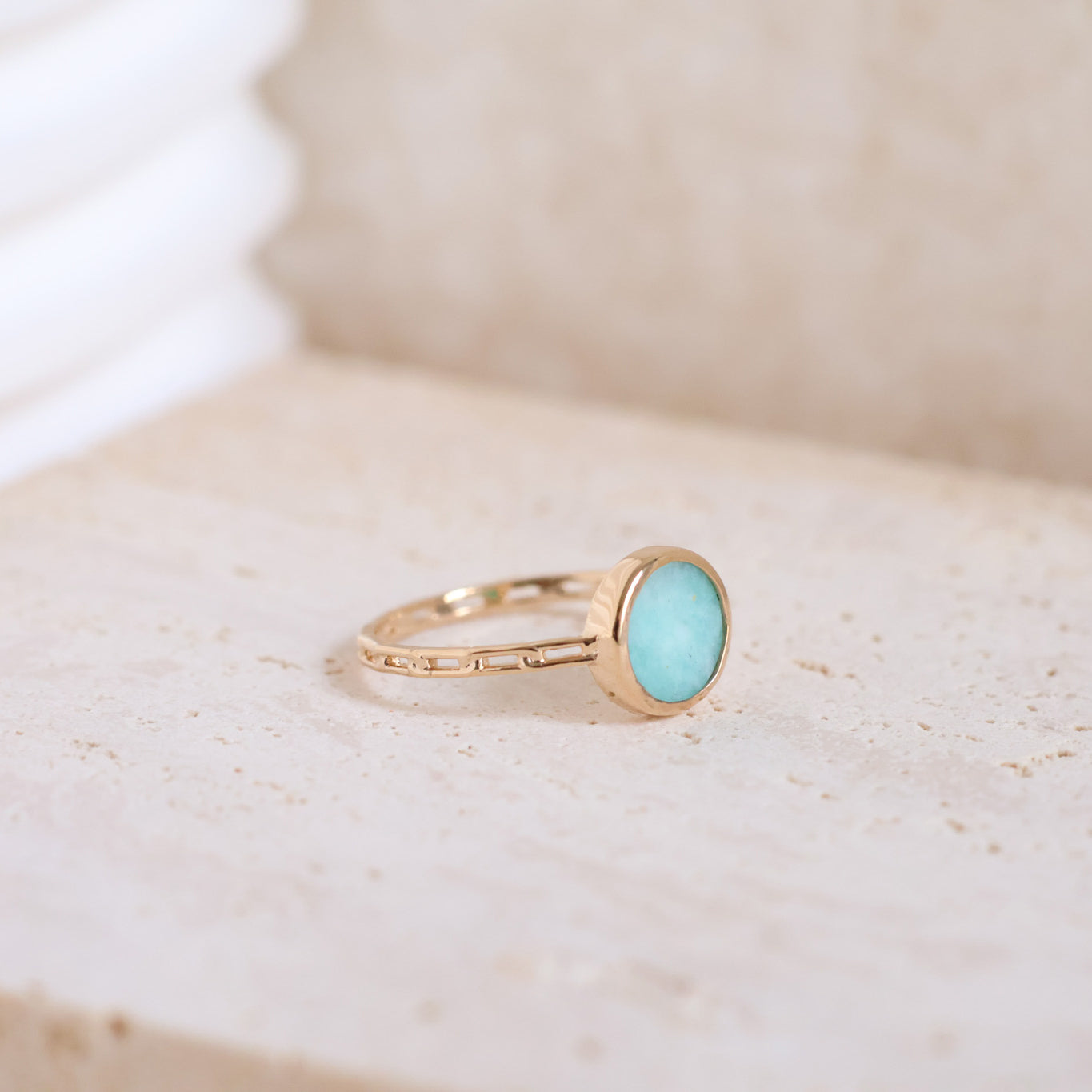 Kara openwork ring with Amazonite gold plated