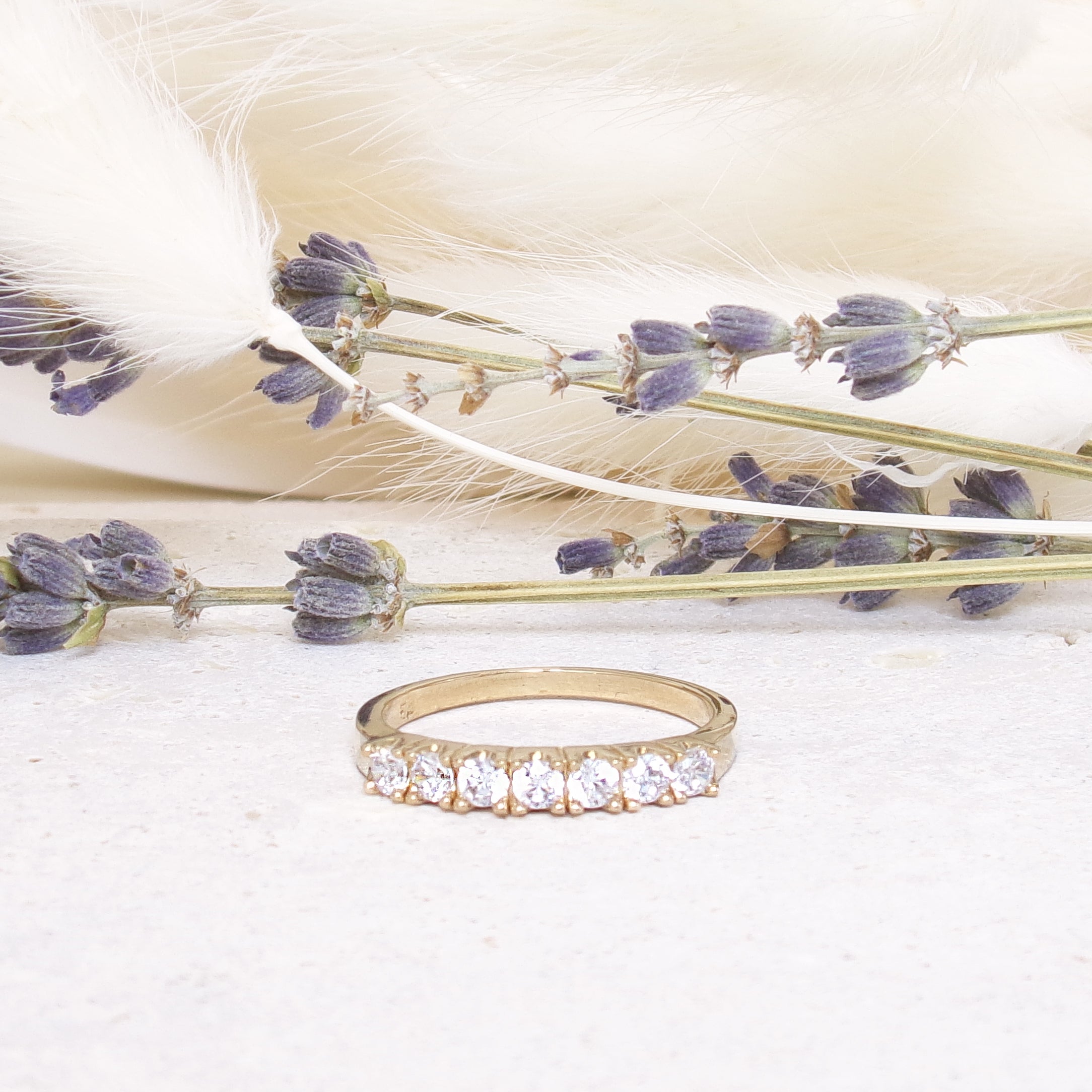 Ida half-round engagement ring with zircons gold plated