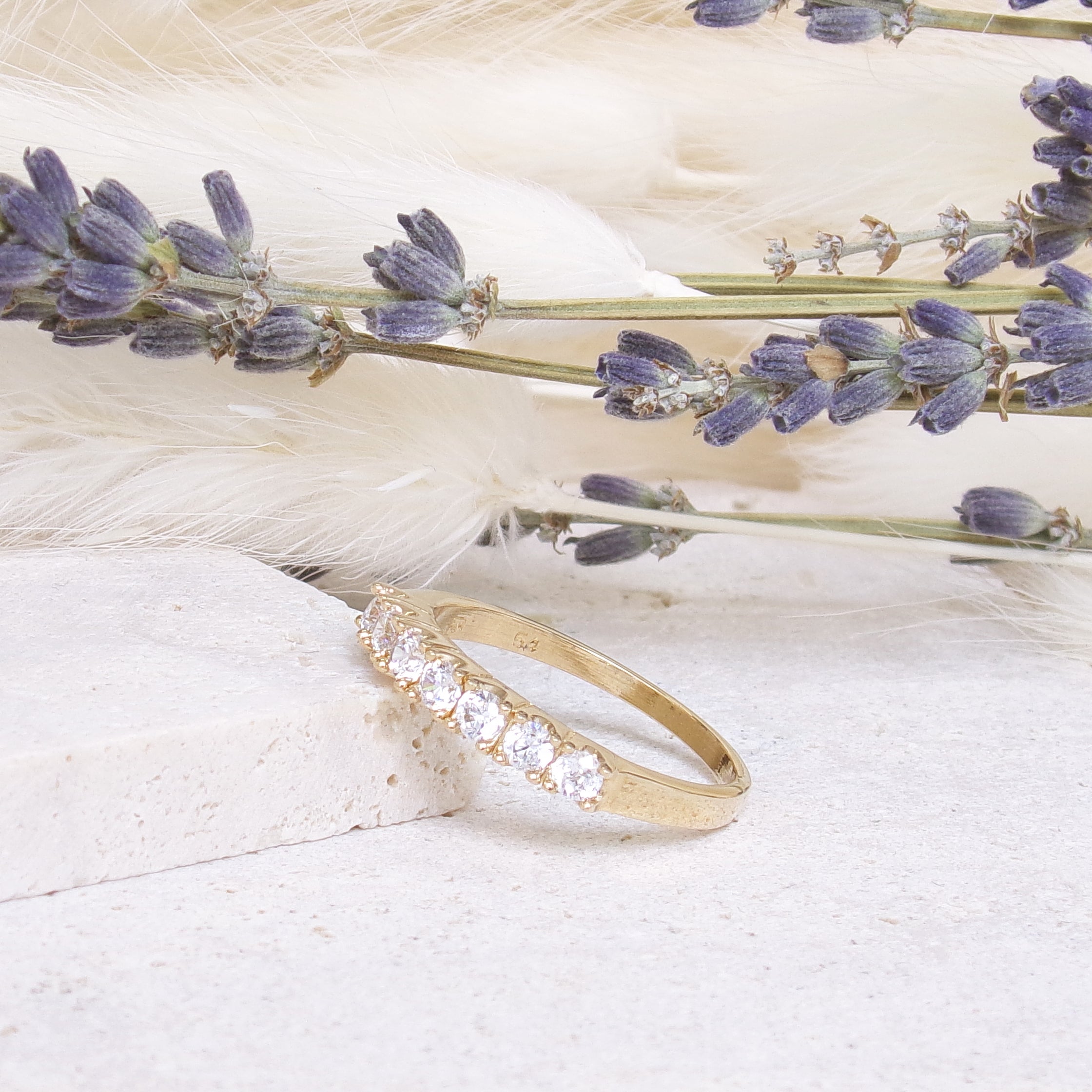 Ida half-round engagement ring with zircons gold plated