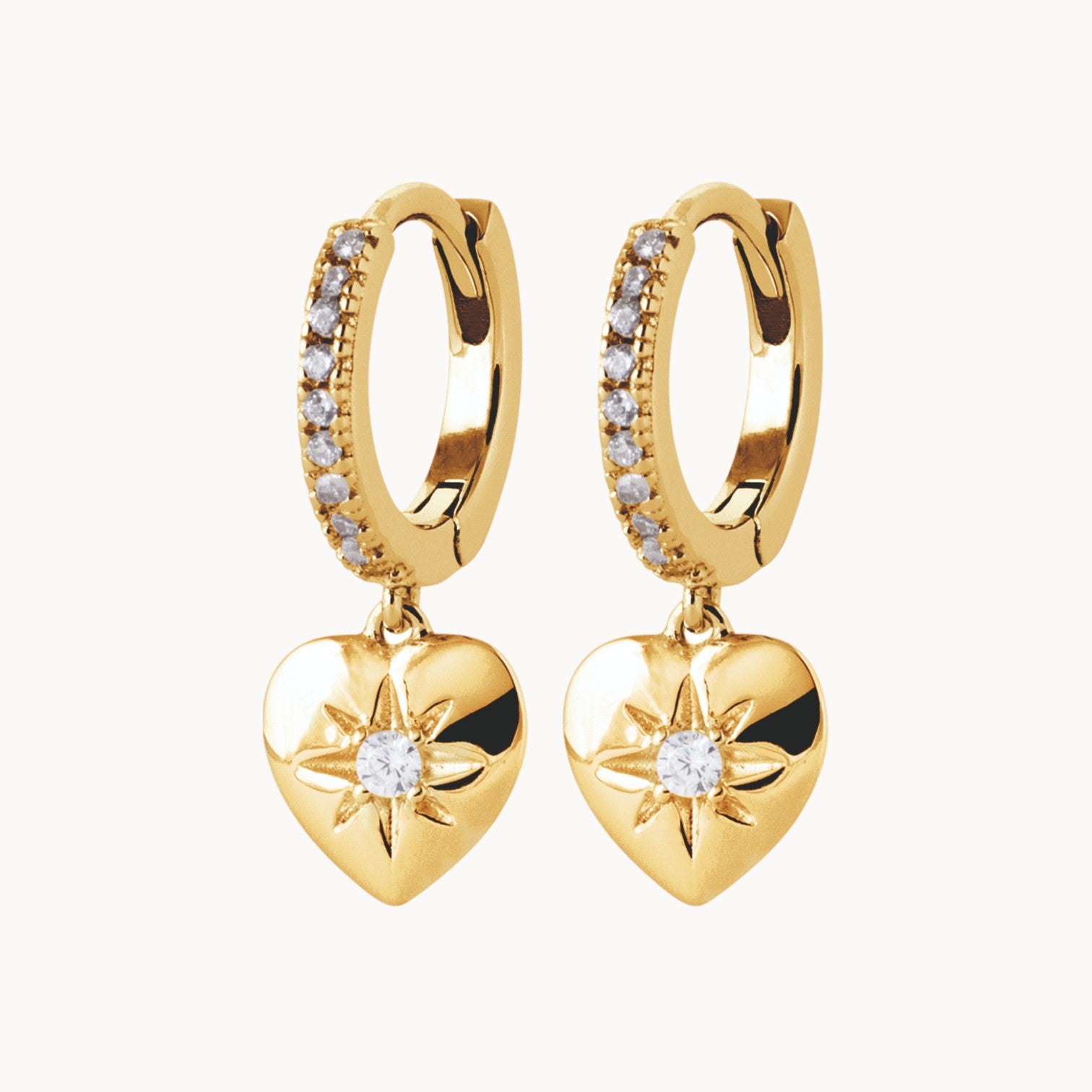 Masiaka mini hoop earrings glittering heart with zircons gold-plated