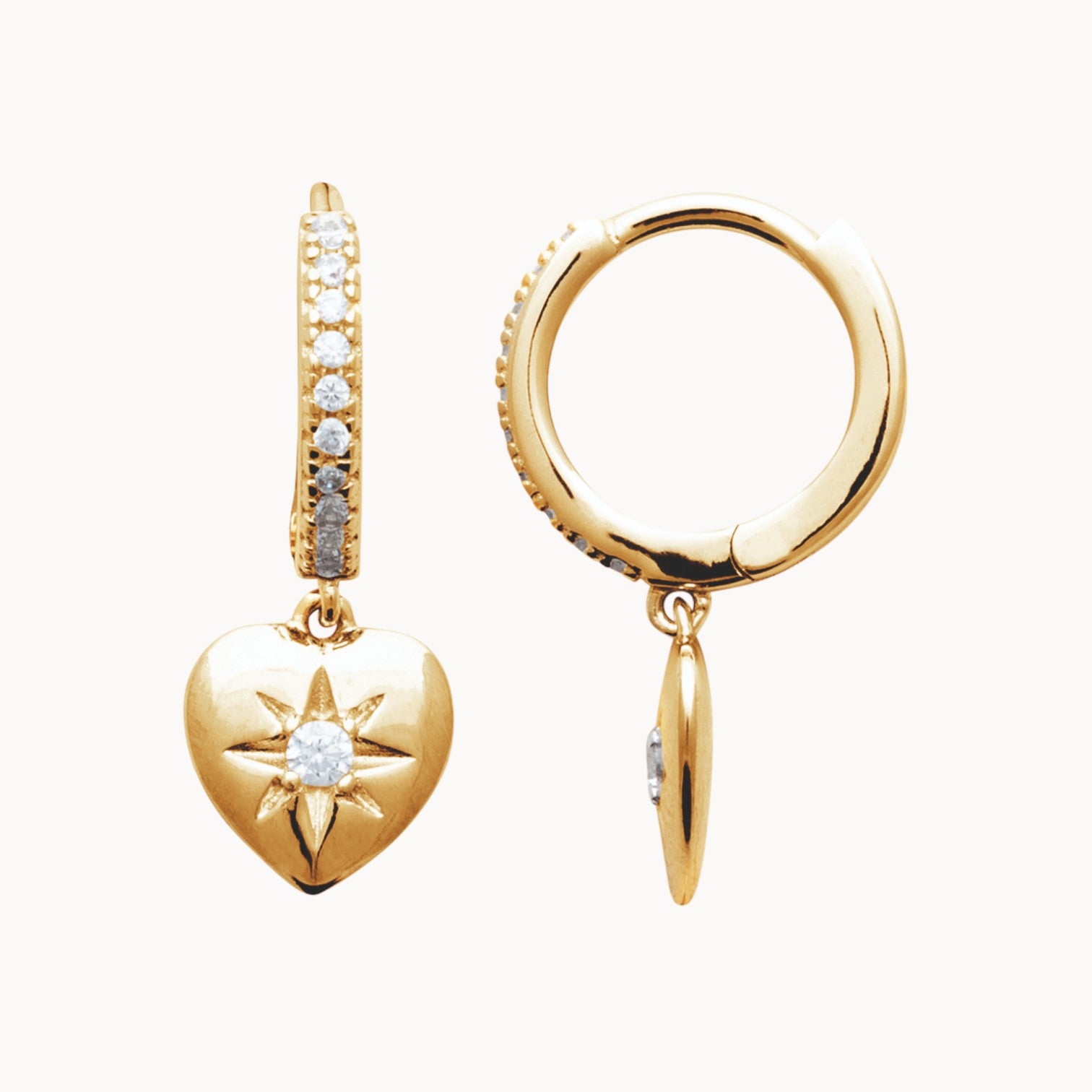 Masiaka mini hoop earrings glittering heart with zircons gold-plated