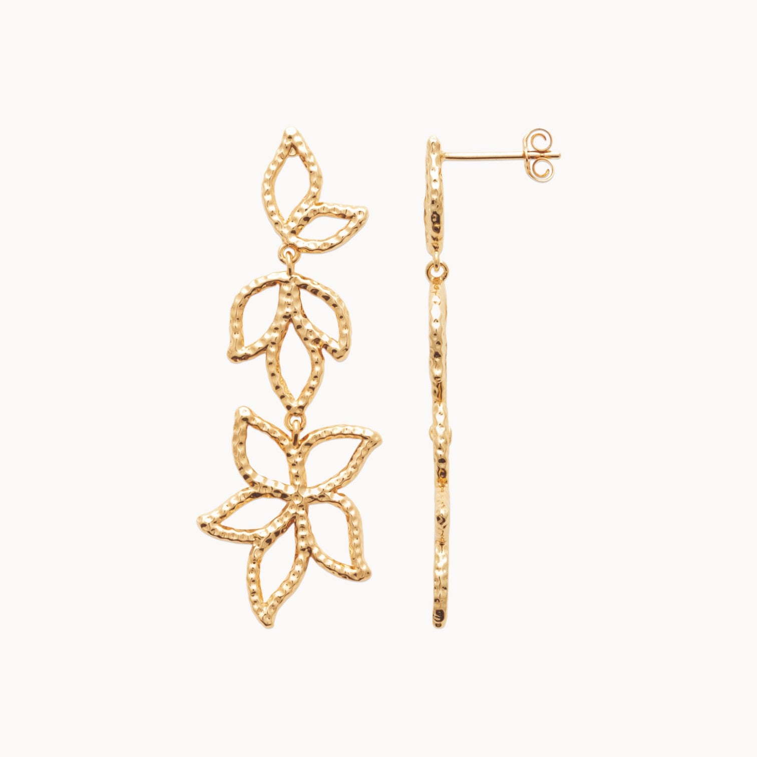 Gold-plated openwork flower trio dangling Vera earrings