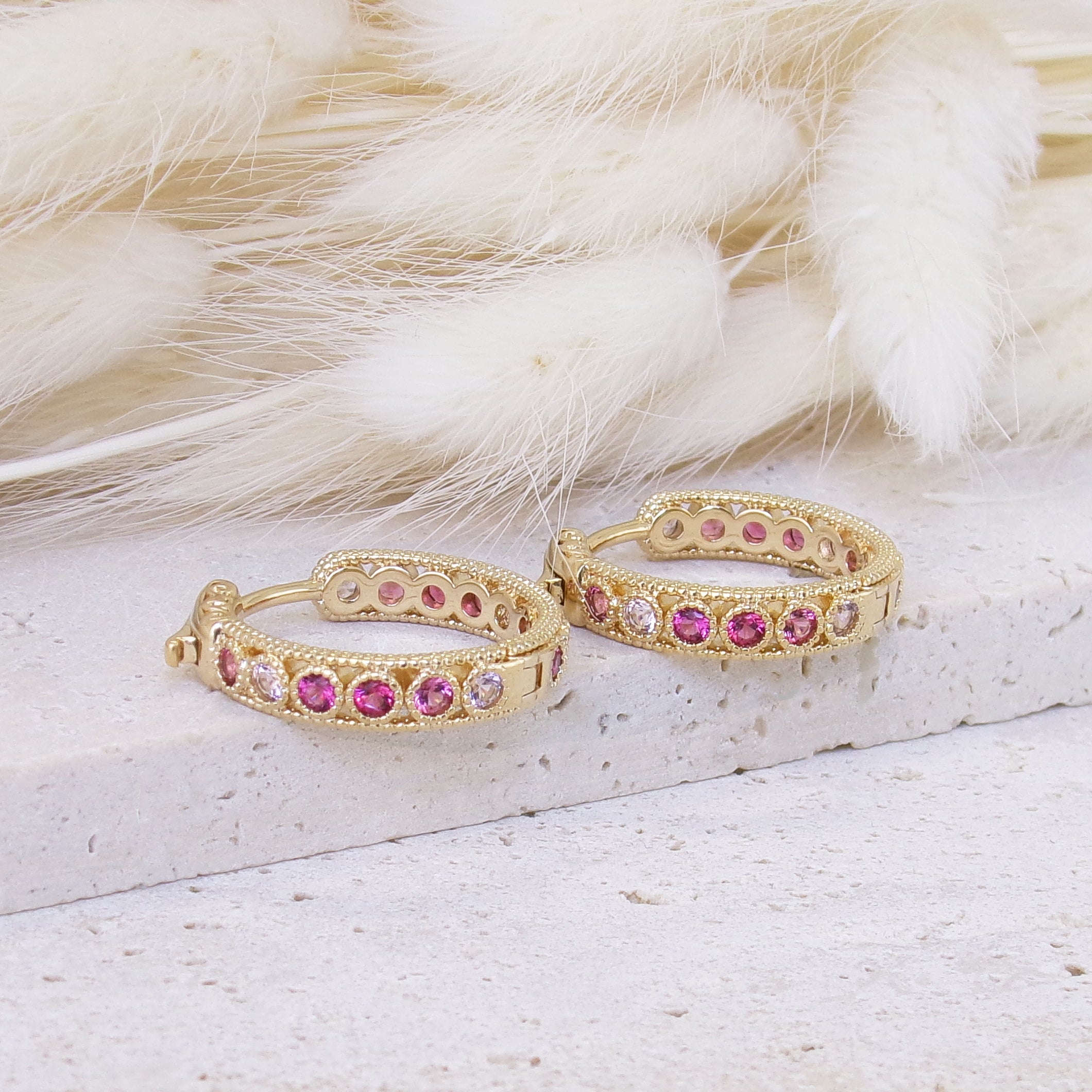 Riva hoop earrings 19mm pink zircons gold-plated