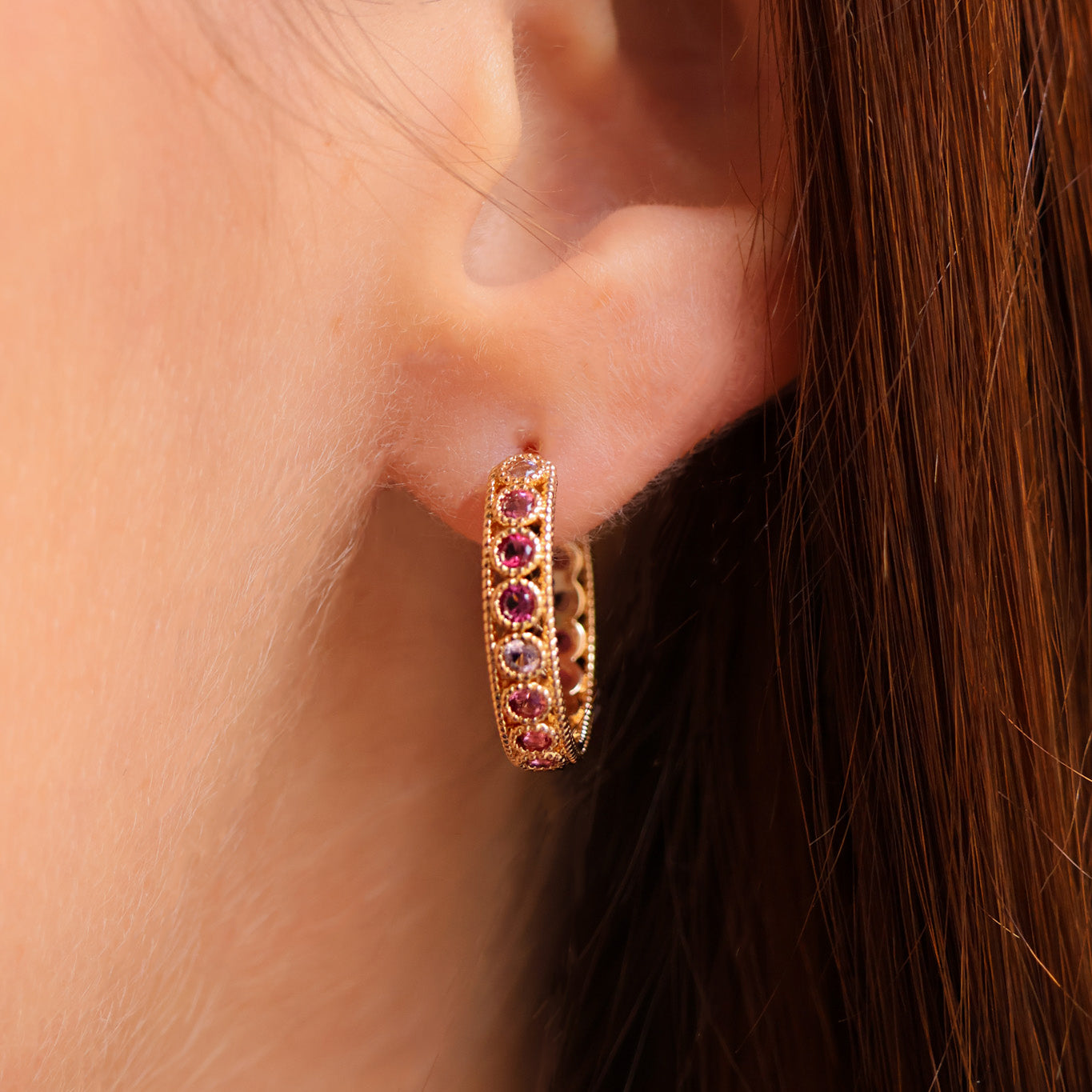 Riva hoop earrings 19mm pink zircons gold-plated