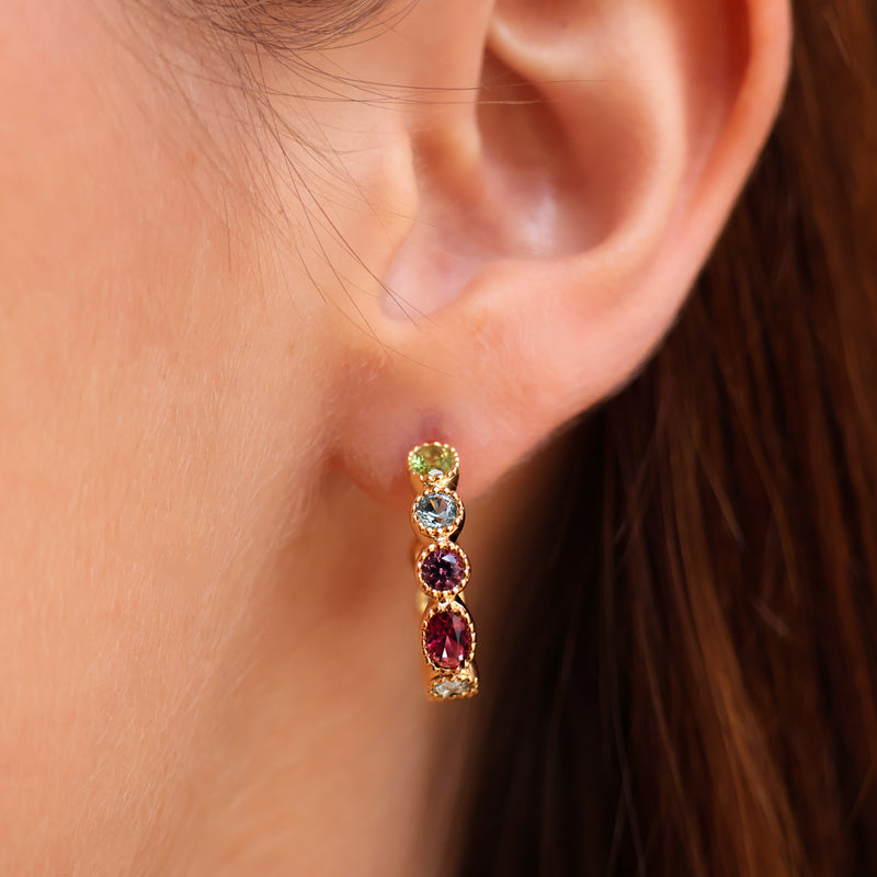 Créoles Zoya pierres multicolores 20mm plaqué or – plaqué or 18 carats – Joyamada.