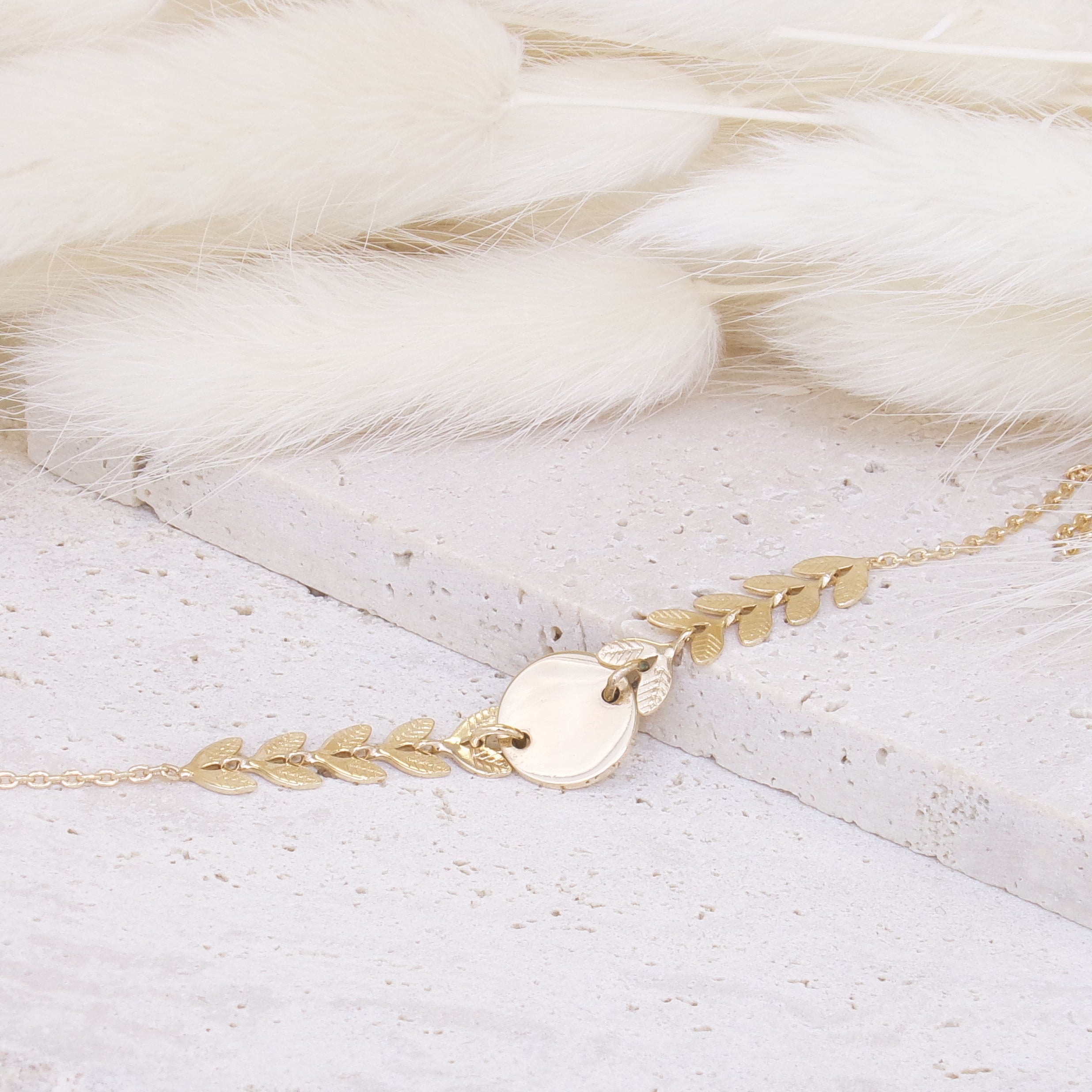 Lily bracelet 18cm wheat ears and medal to engrave gold-plated