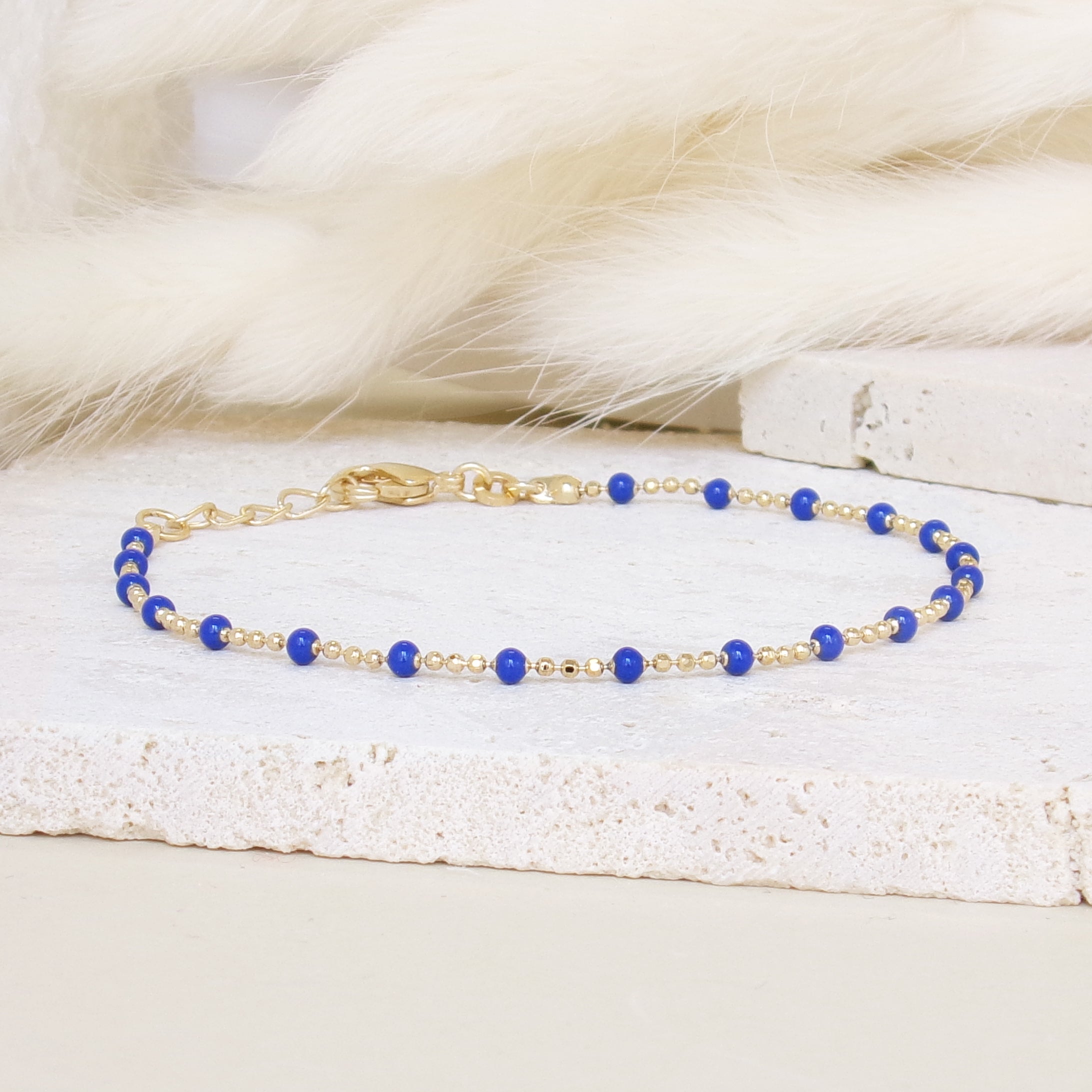 Almaria Bracelet 18cm blue lacquered beads gold-plated