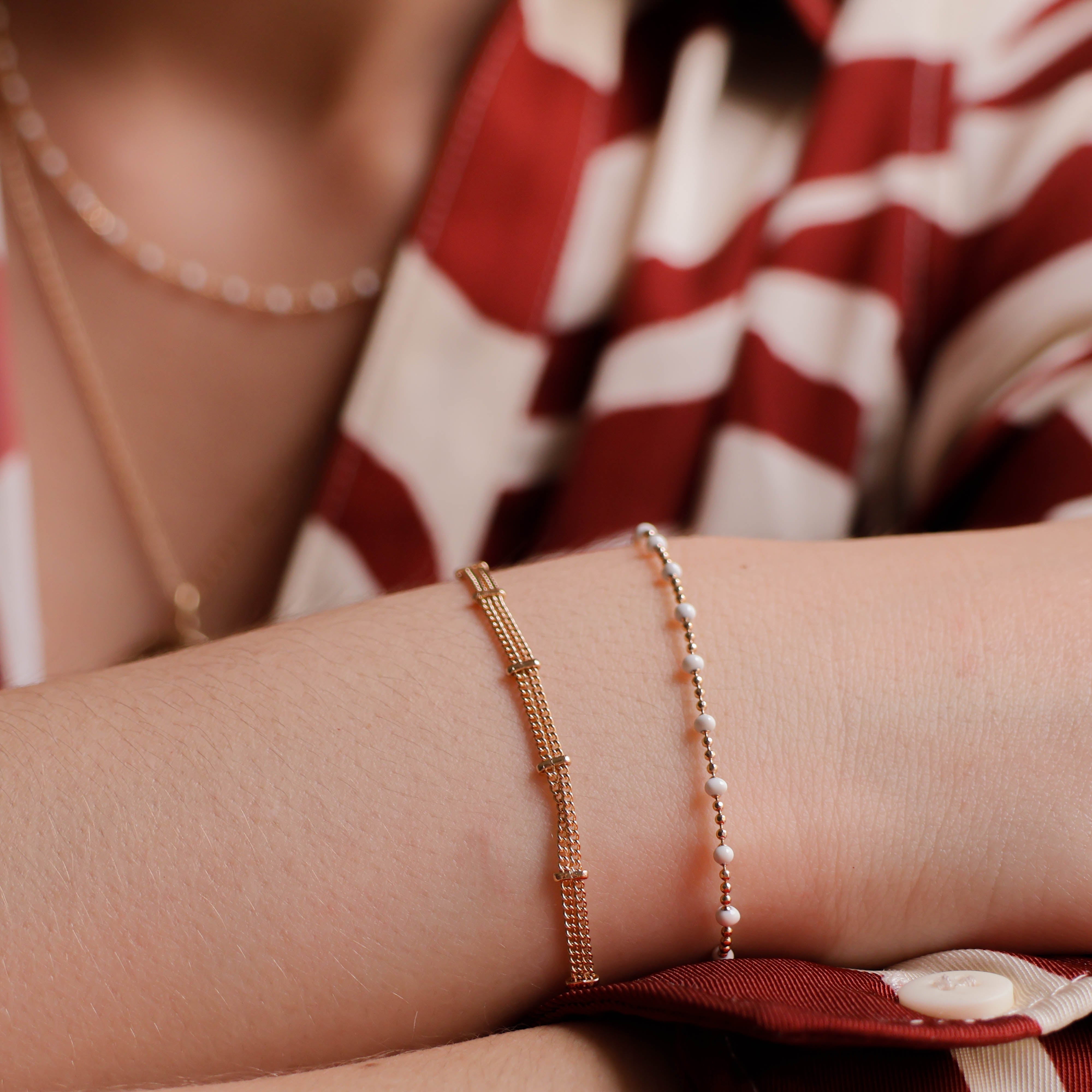 Almaria Bracelet 18cm white lacquered beads gold-plated