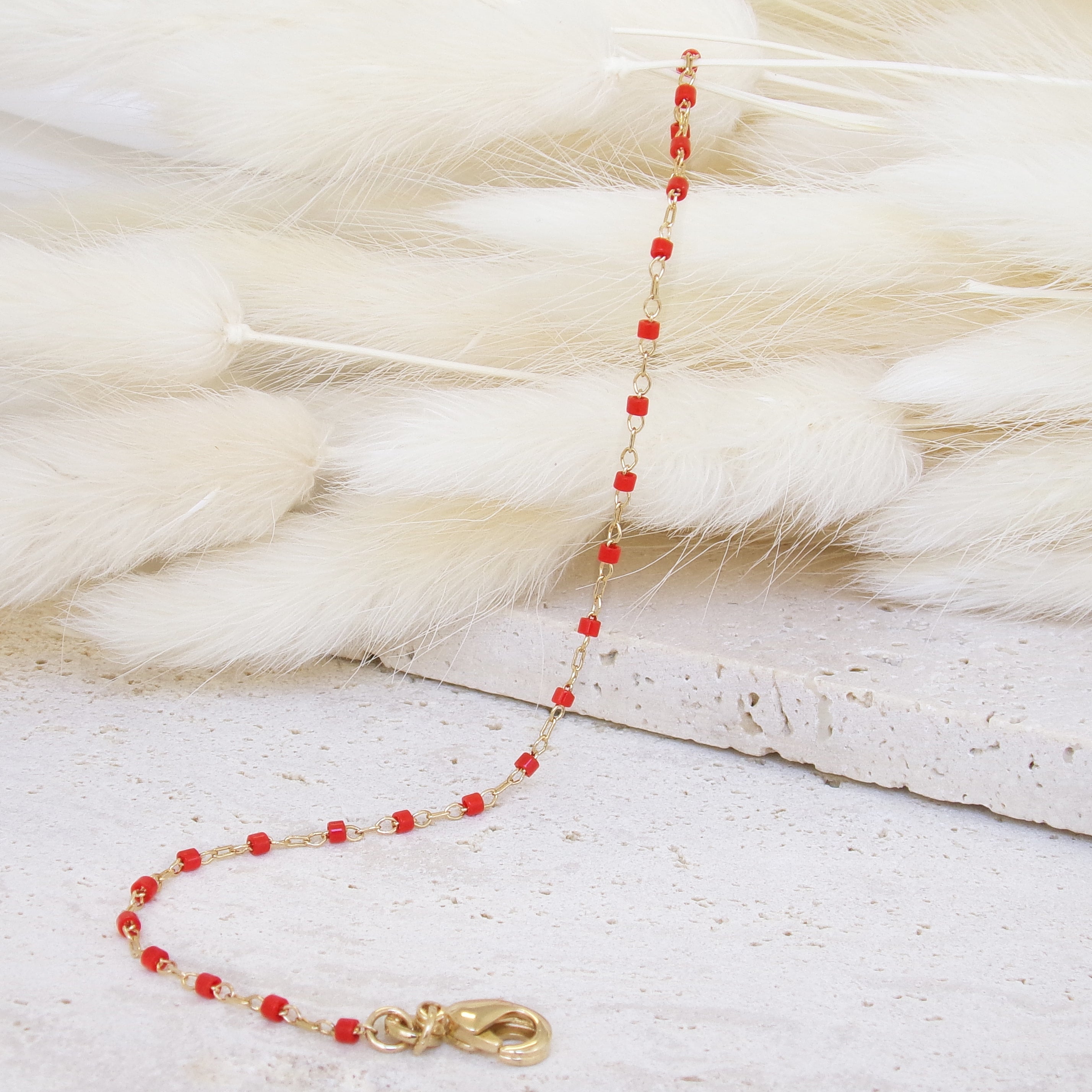 Amaya Bracelet 18cm red Miyuki beads gold-plated