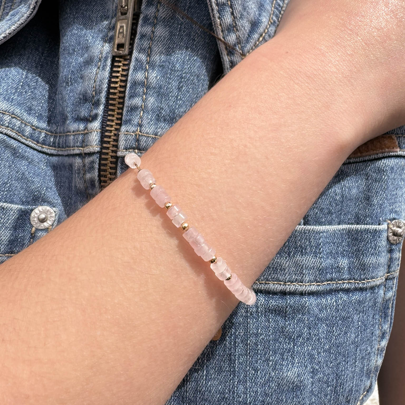 Gaia bracelet rose quartz beads gold-plated