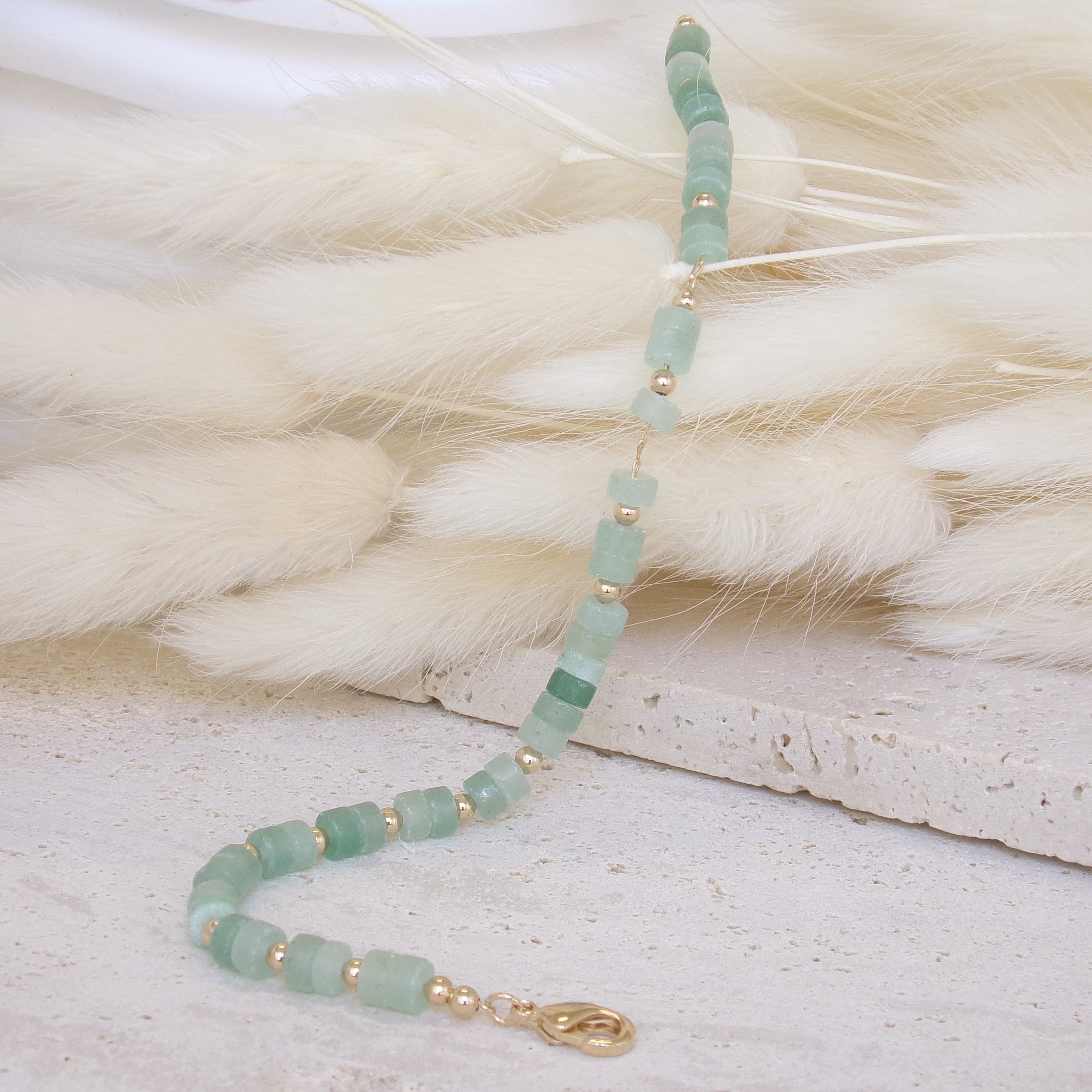 Gaia bracelet green quartzite beads gold plated