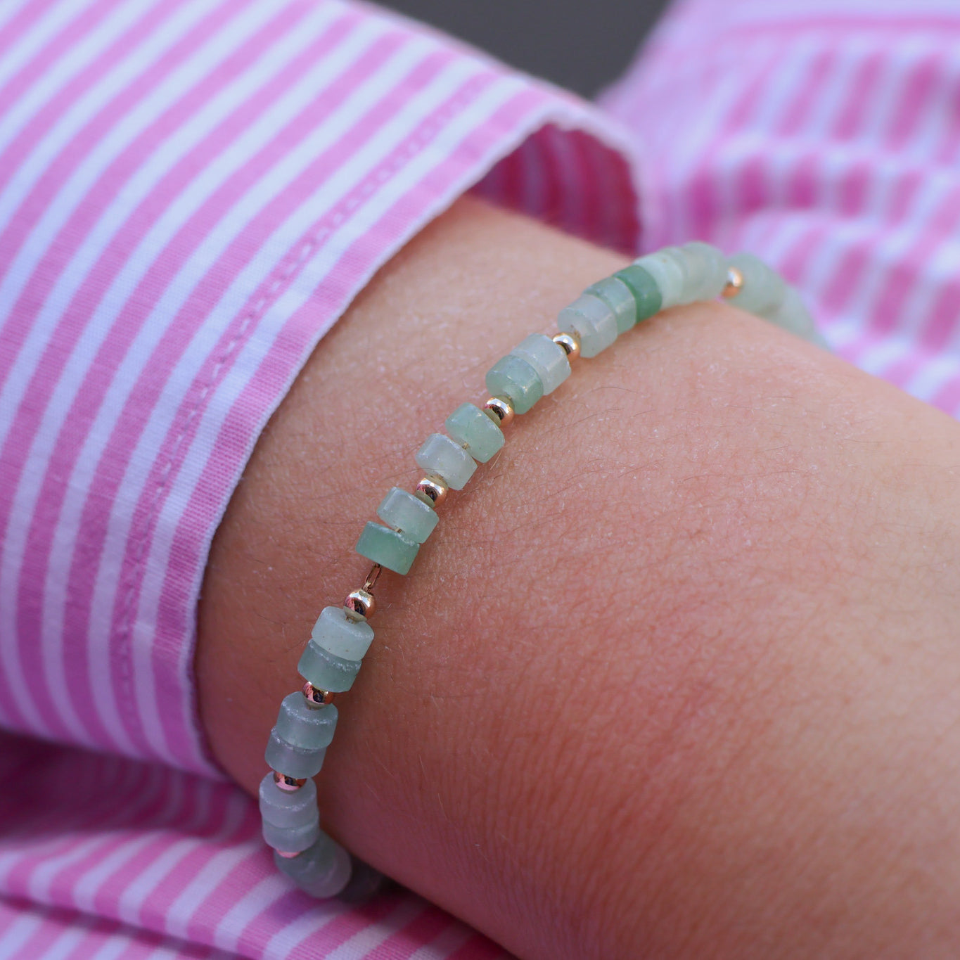 Gaia bracelet green quartzite beads gold plated