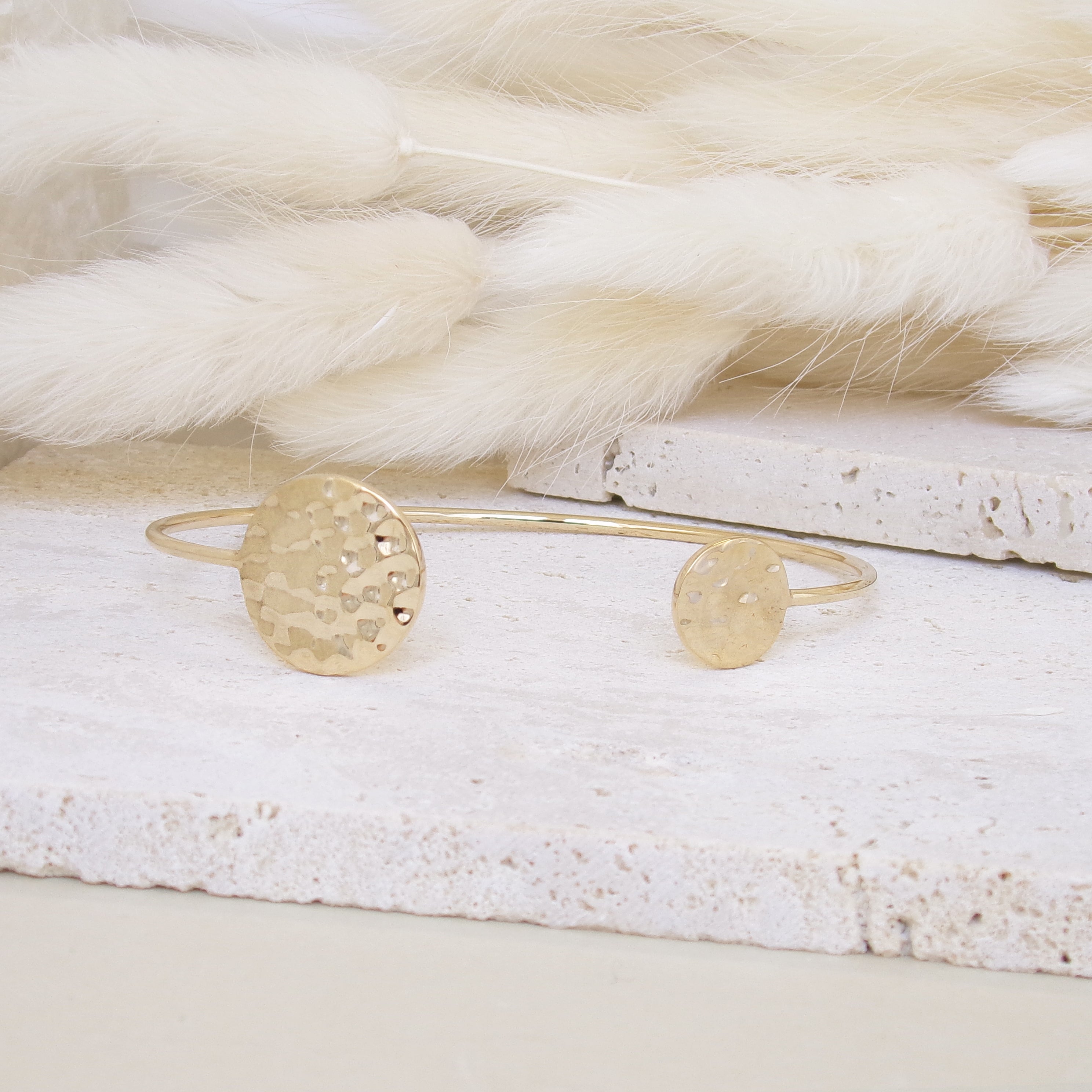 Sierra open bangle bracelet hammered medals gold-plated