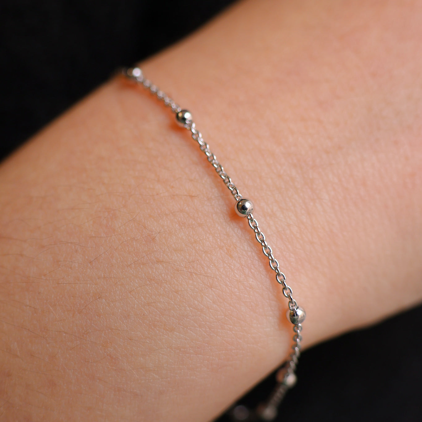 Bracelet Clara 18cm chaine perlée maille forçat argent
