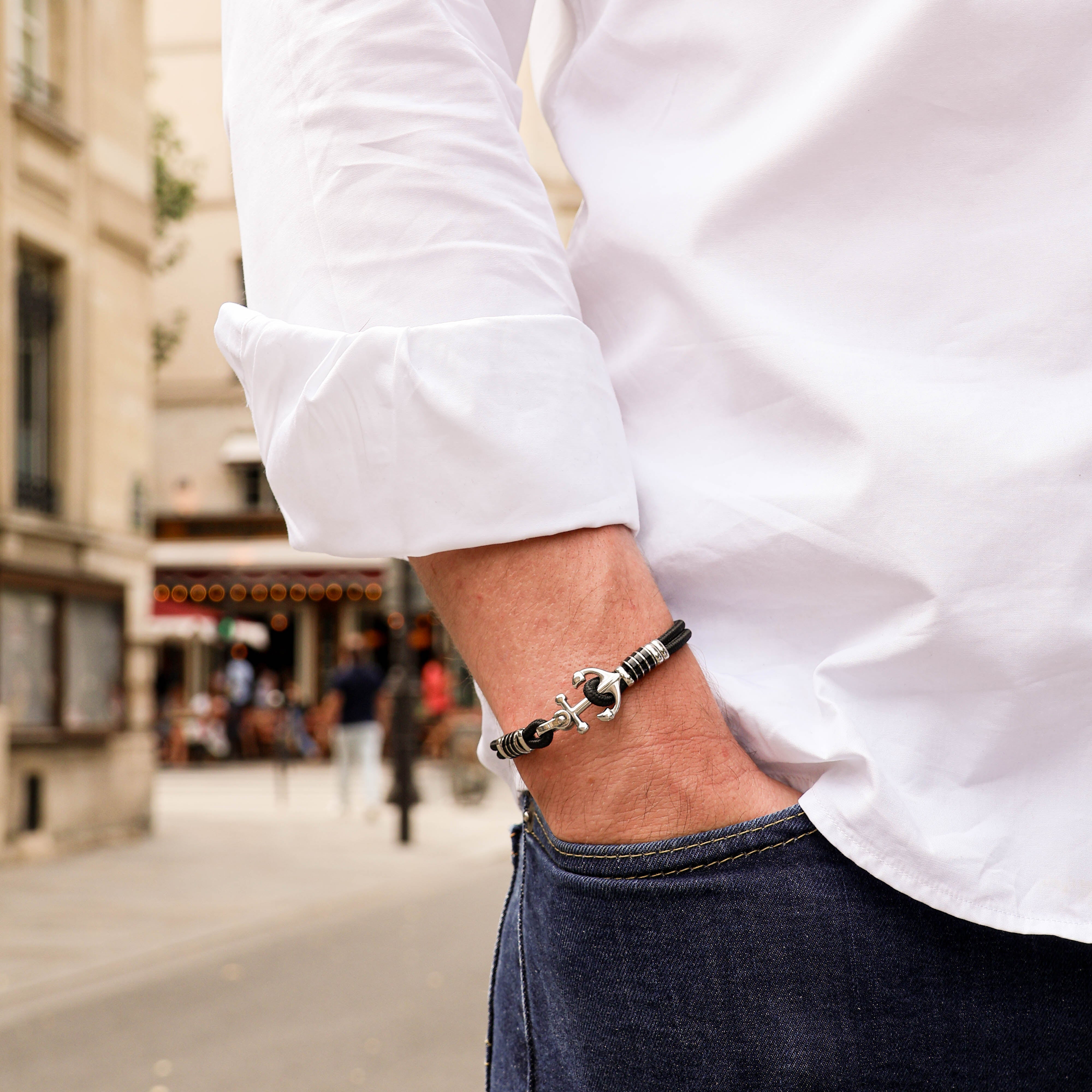 Brad Bracelet 21cm marine anchor black cord stainless steel