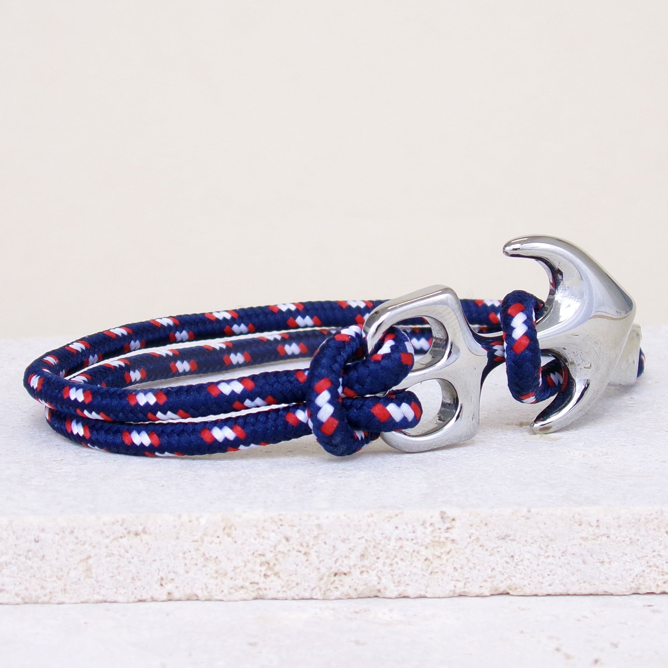 Axel Bracelet 21cm navy anchor heather blue cord stainless steel