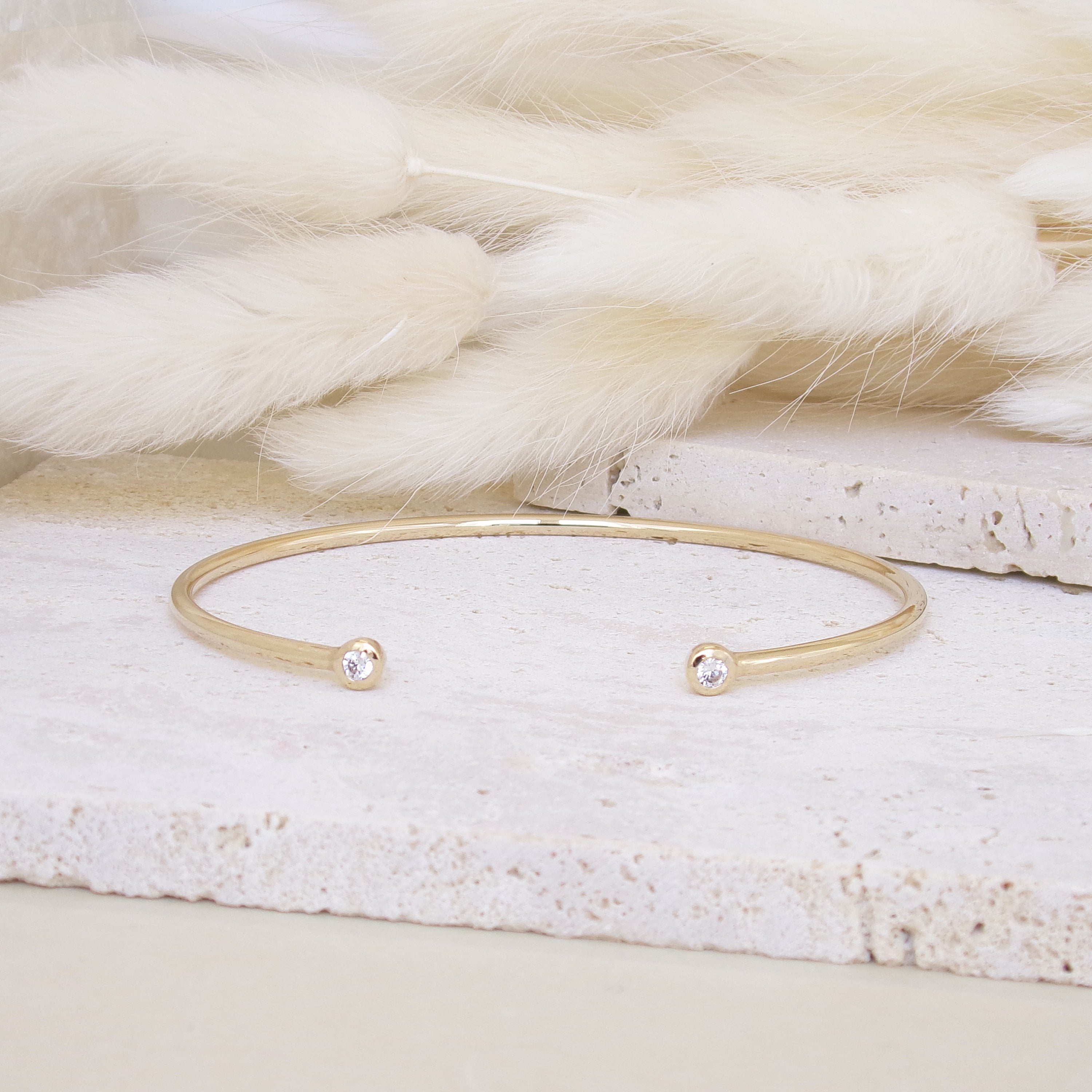 Misaki open bangle bracelet with zircons gold-plated