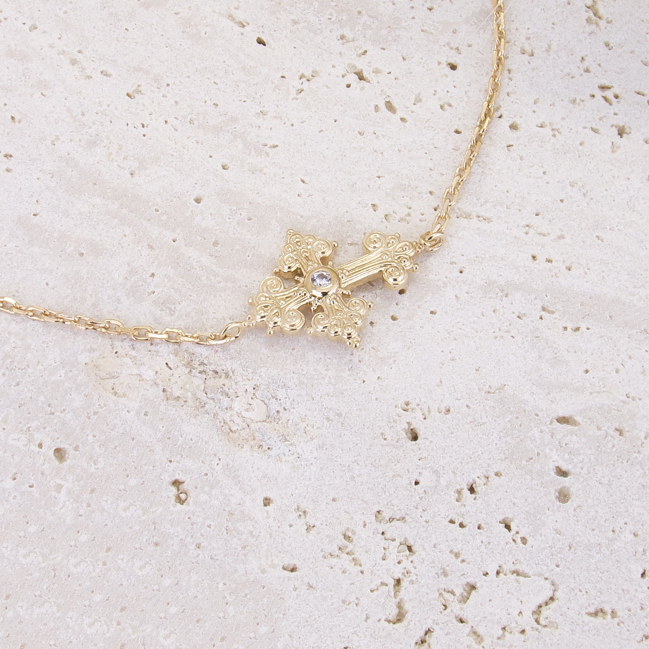 Iris bracelet stylized cross with zircons gold-plated