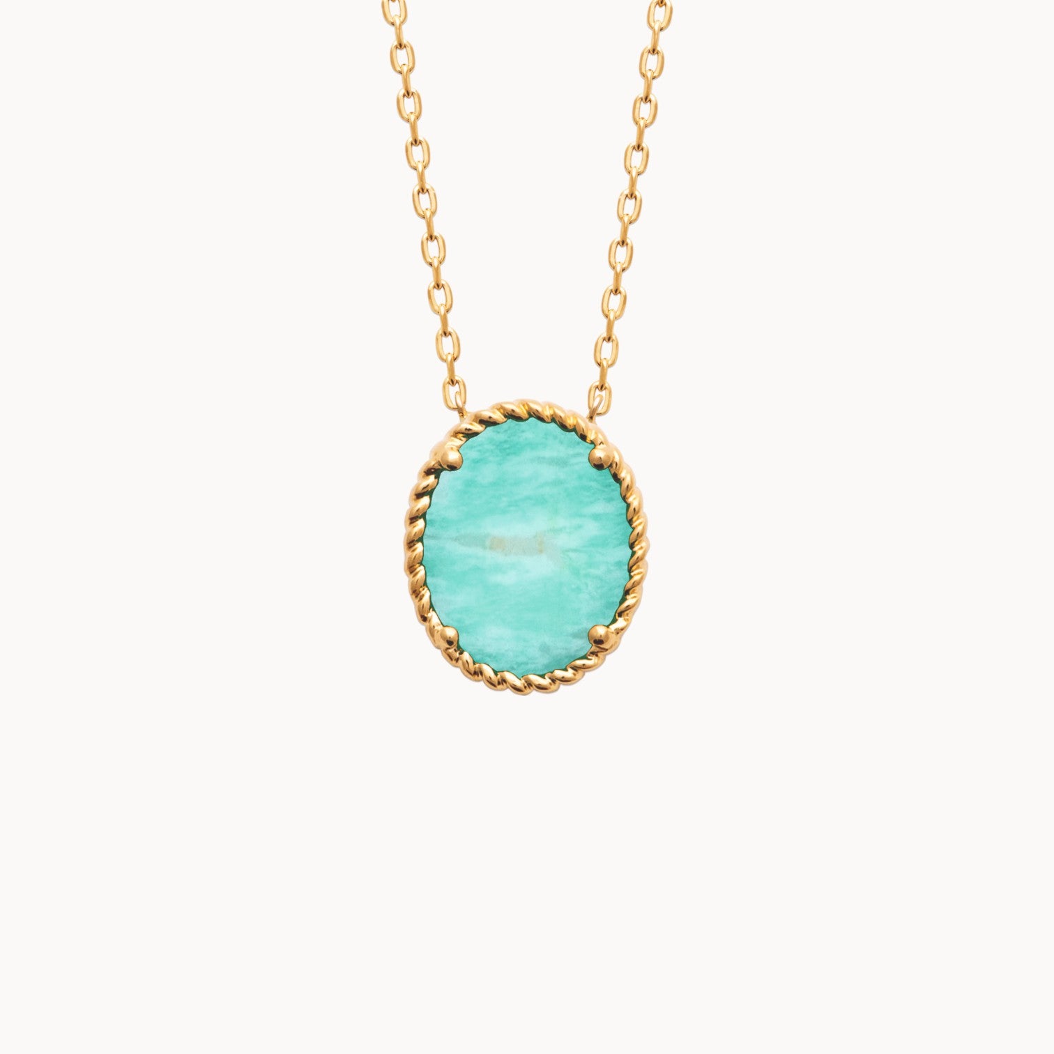Cable link Suri necklace and gold-plated amazonite oval beaded pendant