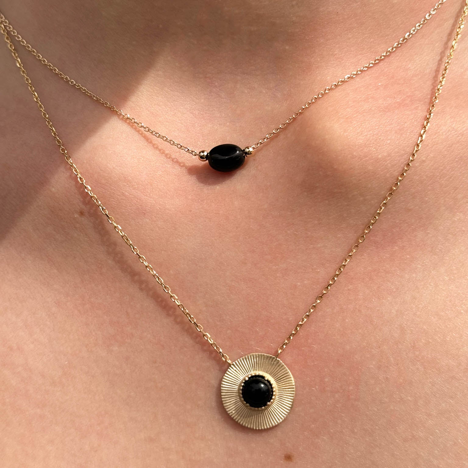 Black Agate Stone Birthstone Cora Necklace Gold Plated