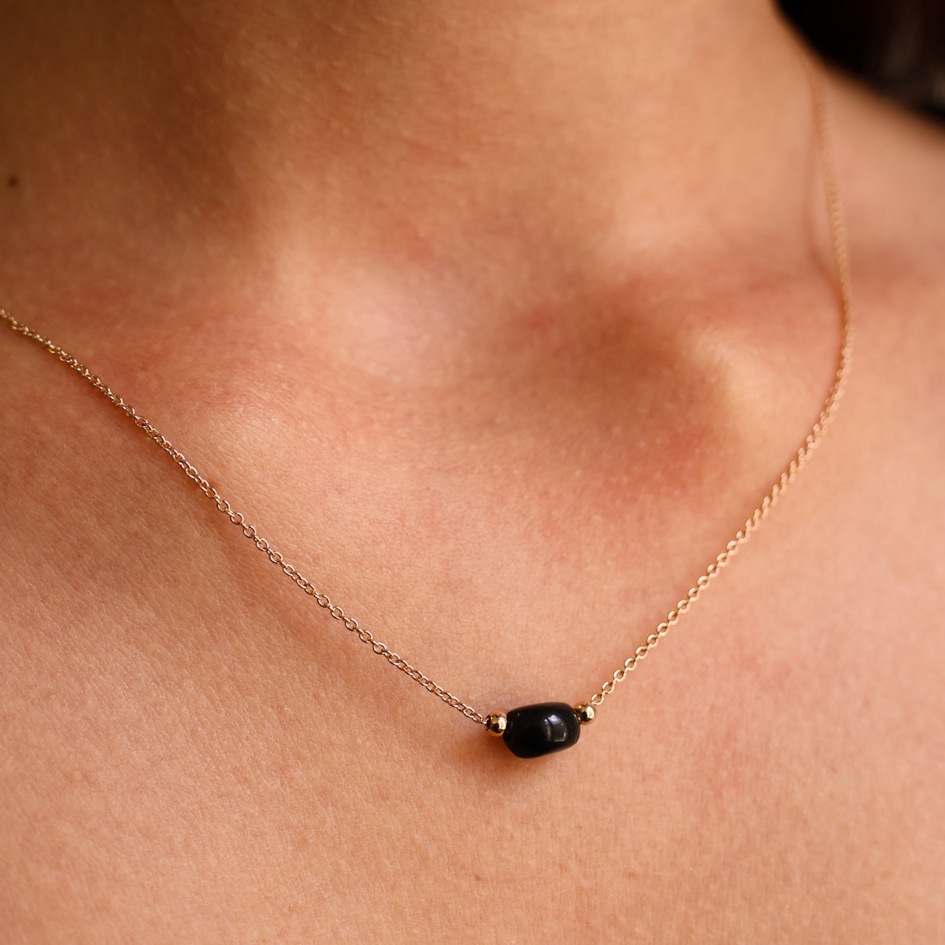 Black Agate Stone Birthstone Cora Necklace Gold Plated