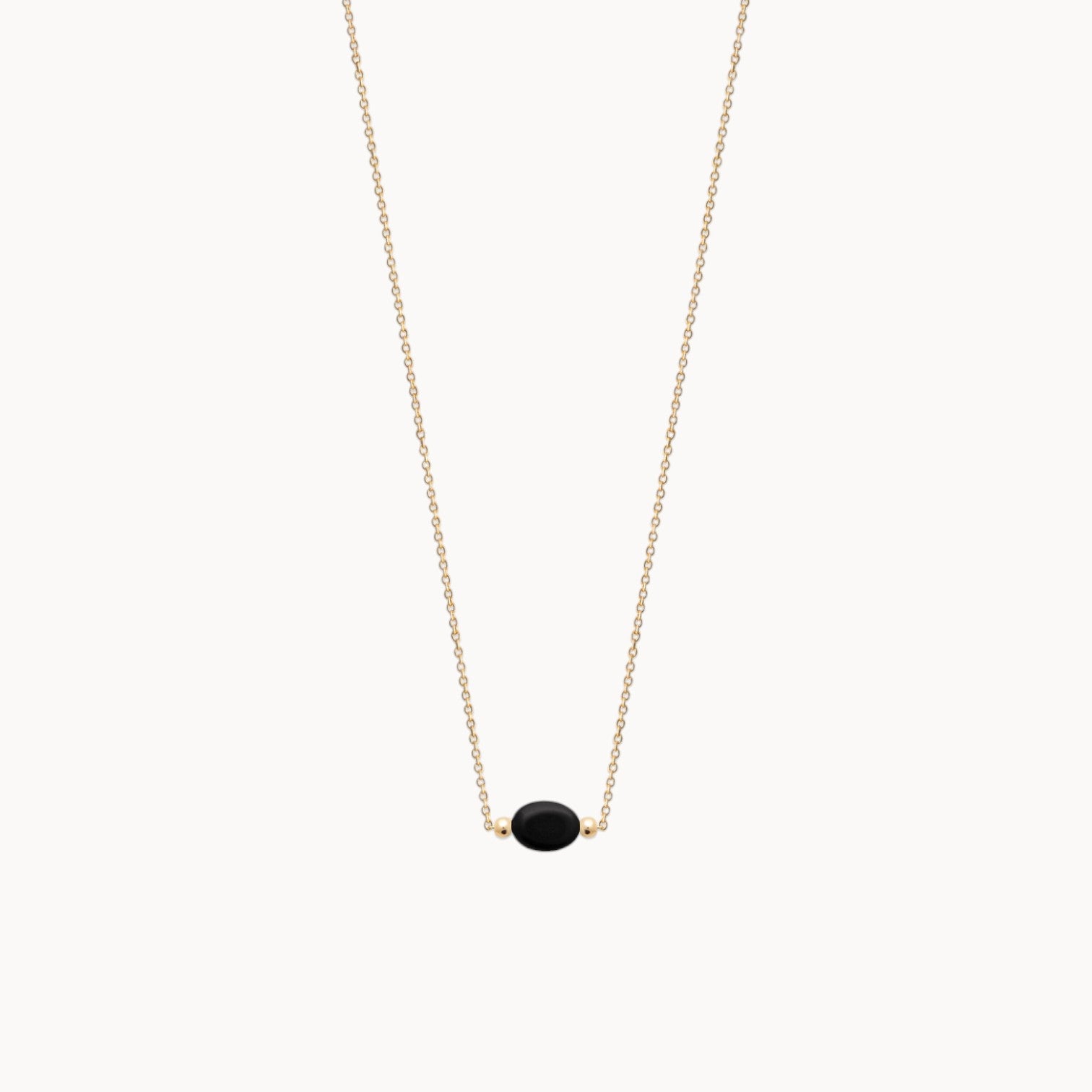 Black Agate Stone Birthstone Cora Necklace Gold Plated