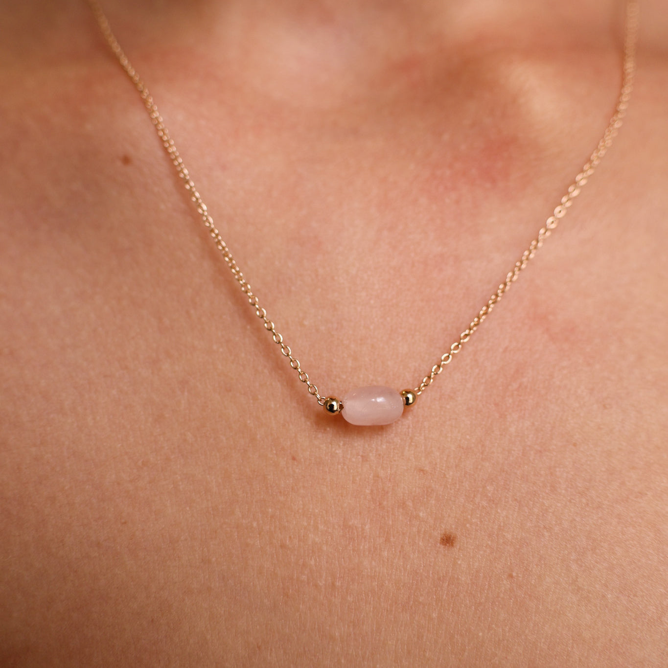 Gold plated rose quartz birthstone Cora necklace