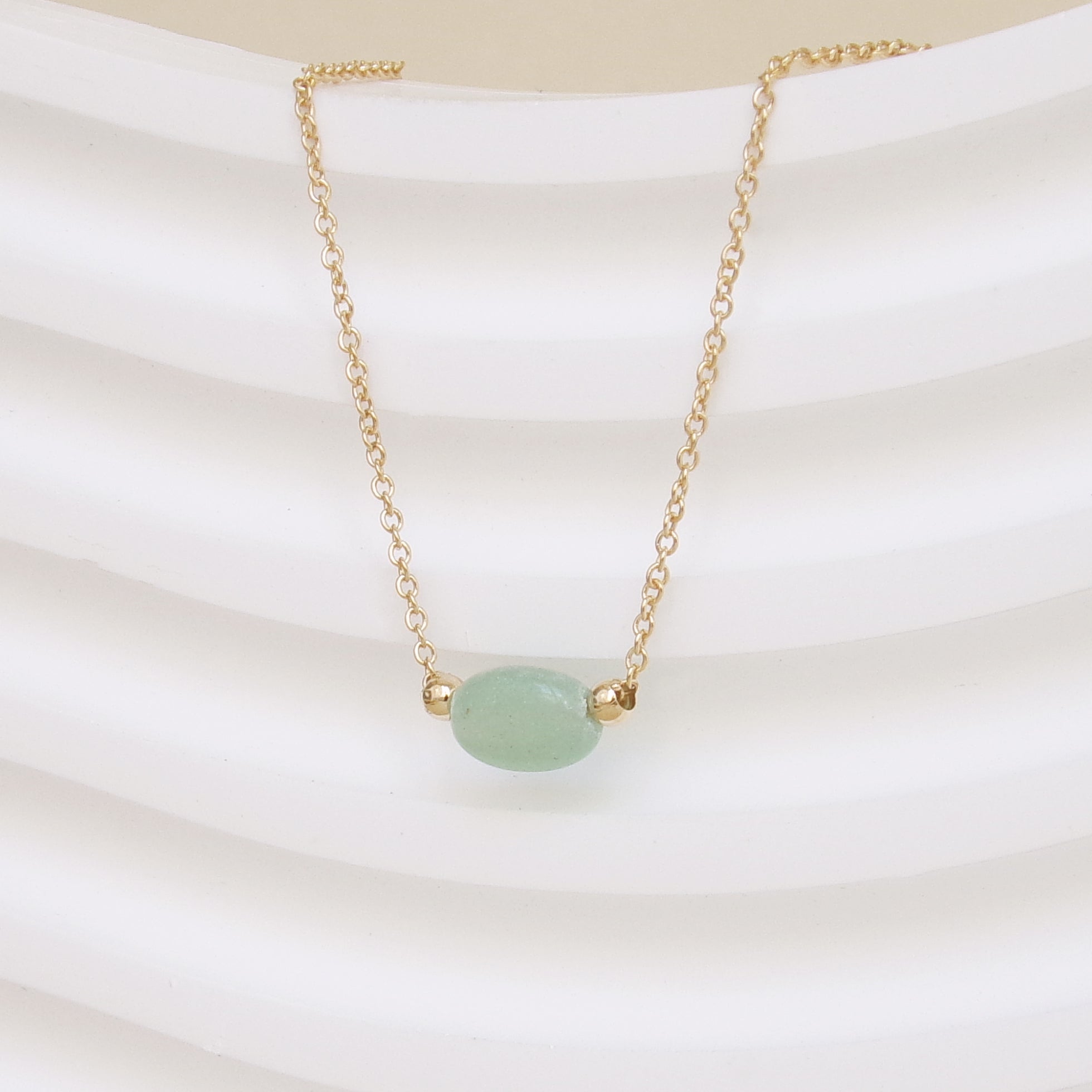 Gold plated green quartzite birthstone Cora necklace