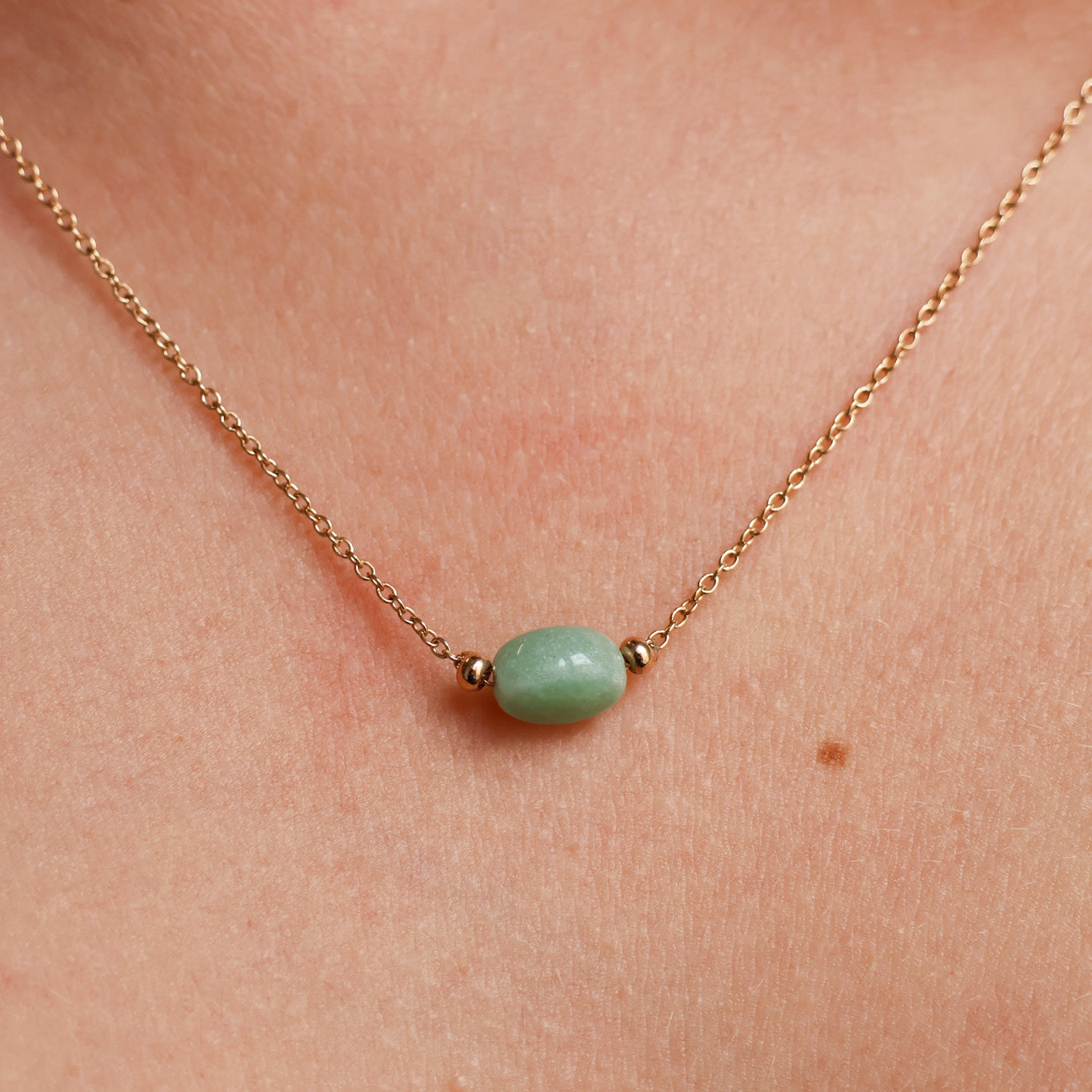 Gold plated green quartzite birthstone Cora necklace