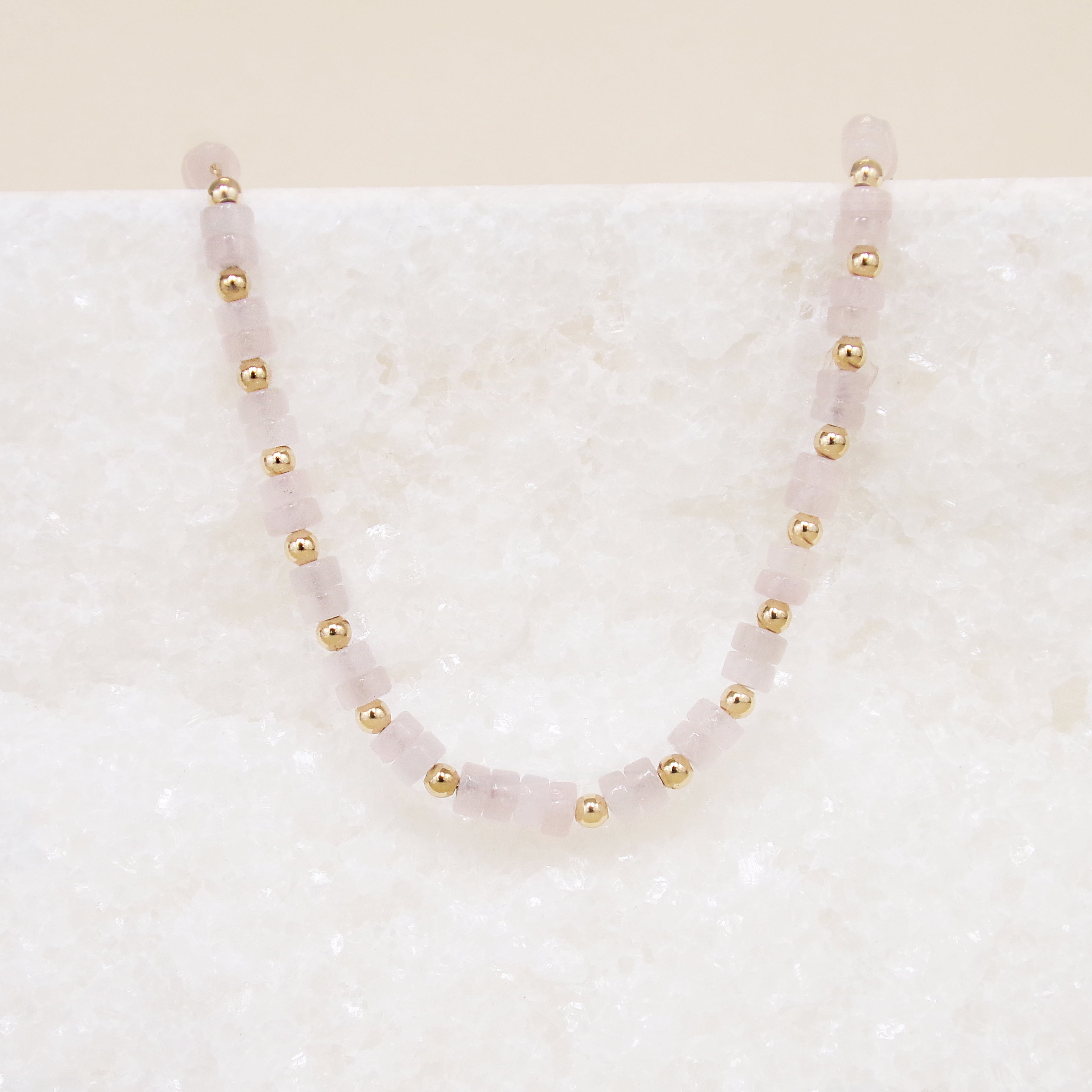 Gold plated rose quartz beaded Gaia necklace