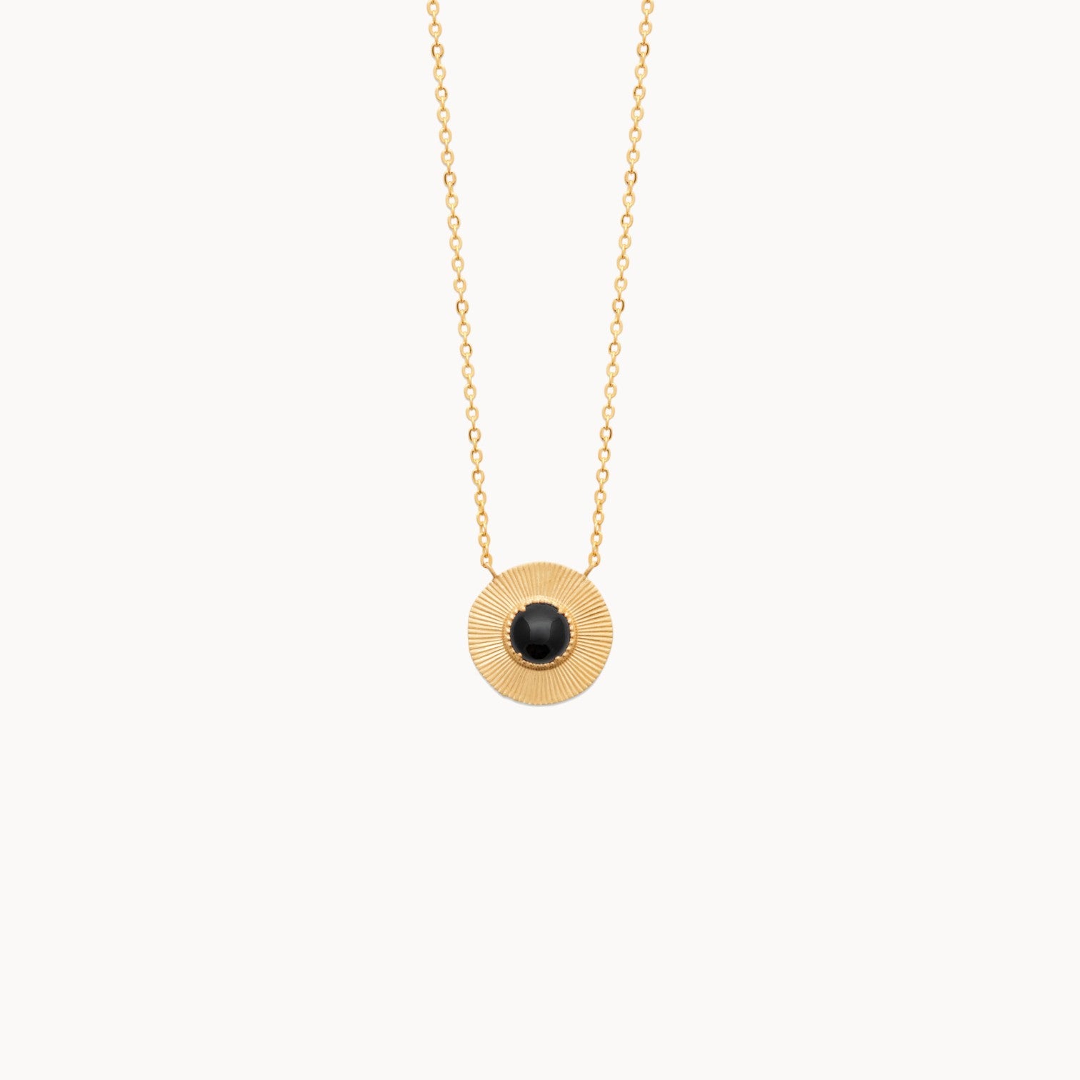 Round gold-plated black agate striated finish Luz necklace