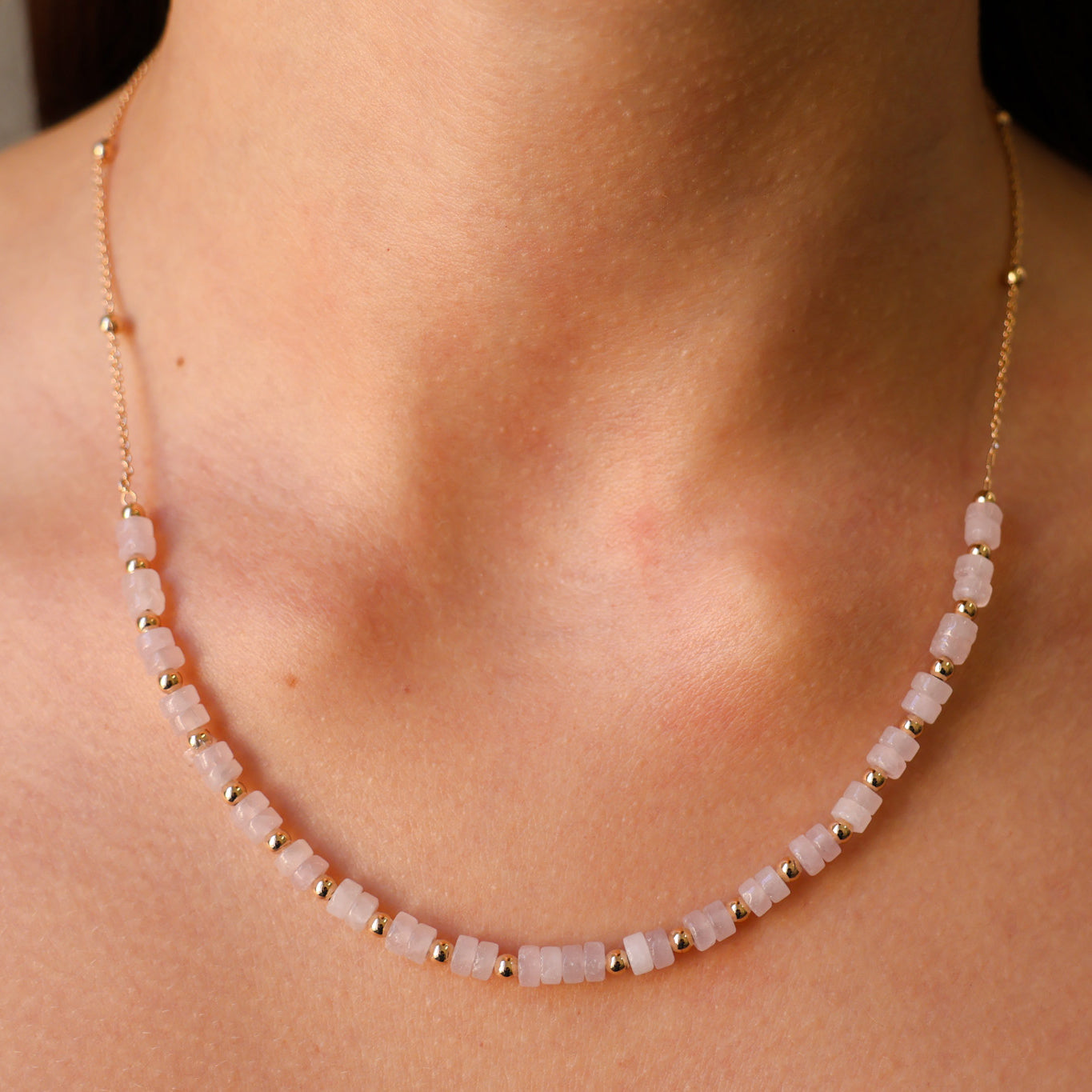 Gold plated rose quartz beaded Gaia necklace