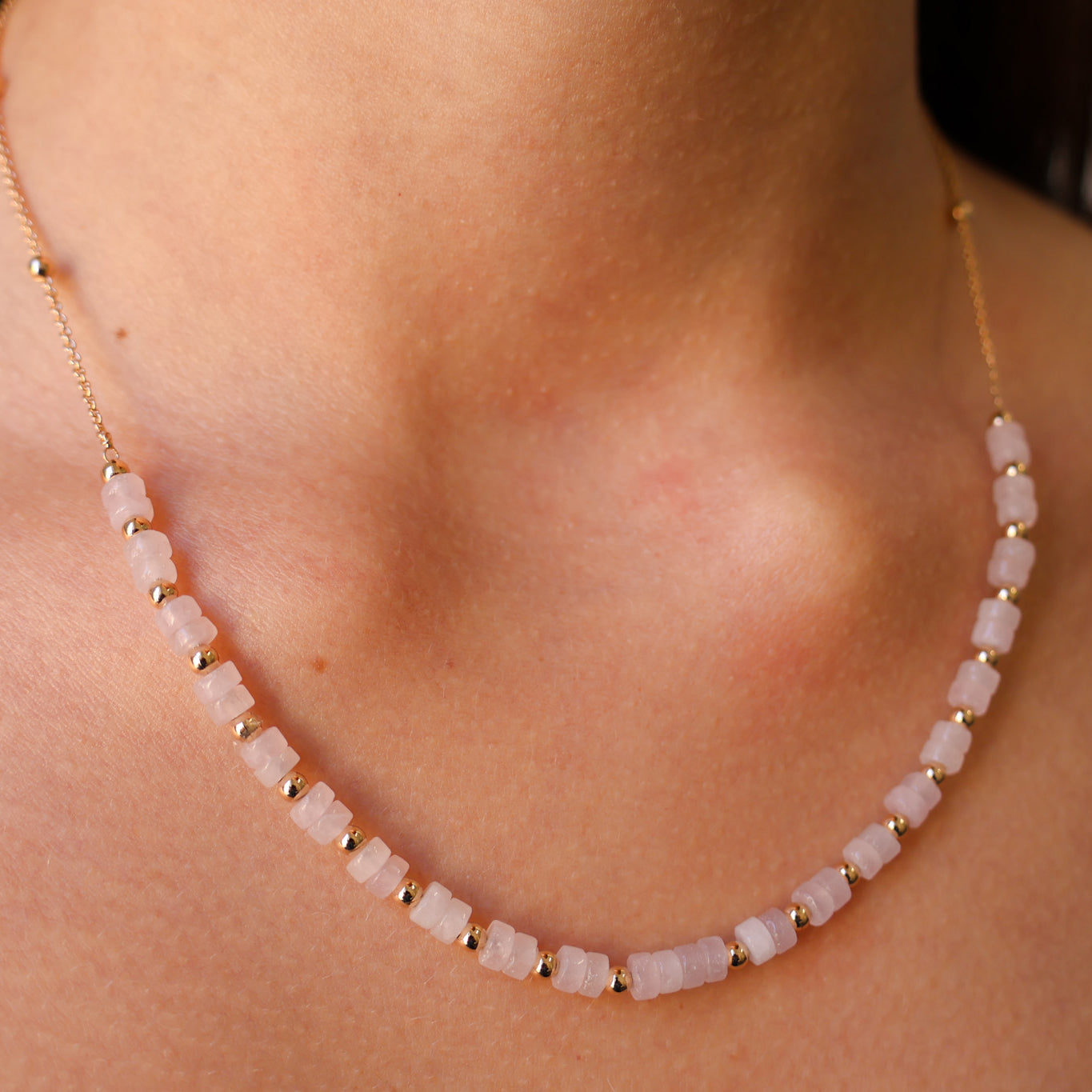 Gold plated rose quartz beaded Gaia necklace