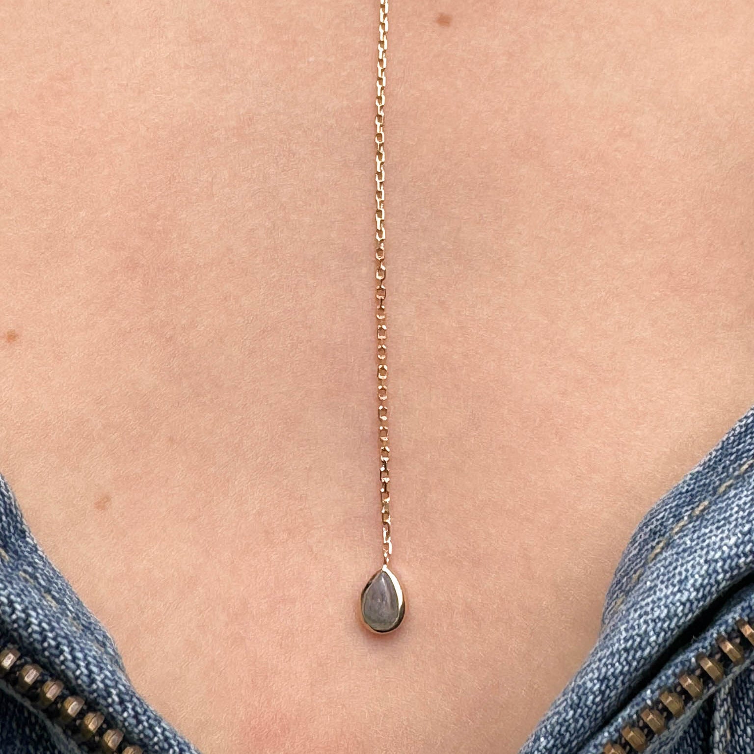 Saphira tie chain necklace Labradorite teardrop gold-plated